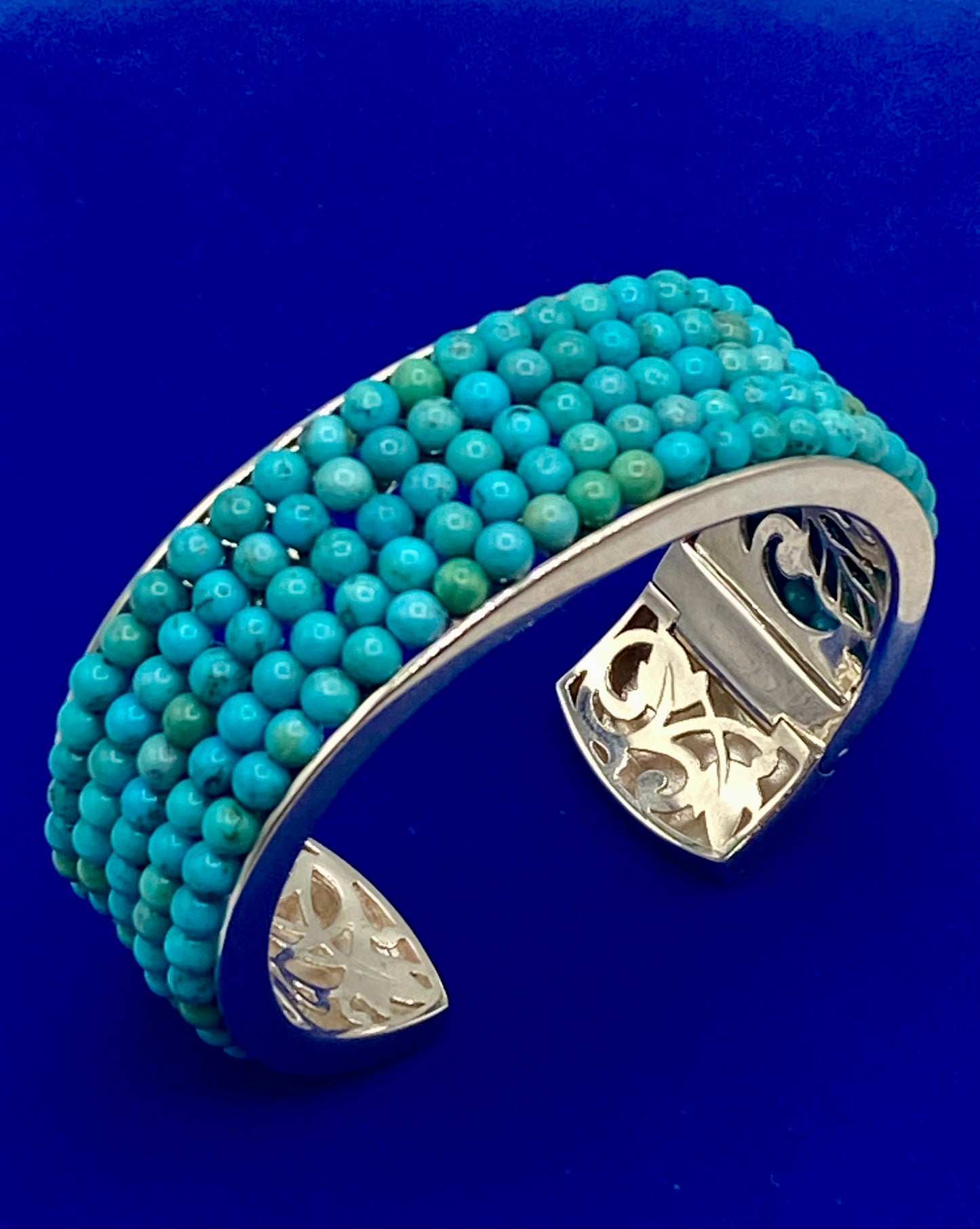 Whitney Kelly WK Sterling Silver Turquoise Multi Row Beaded Cuff Bracelet