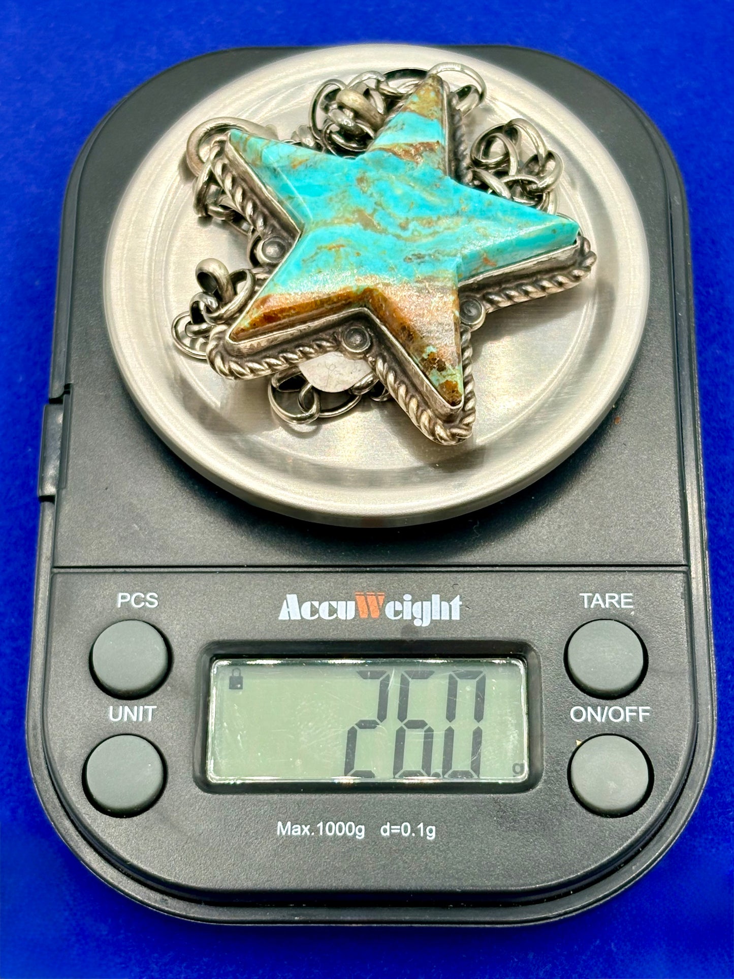 Sterling Silver Native Robert Shakey Turquoise Star Necklace