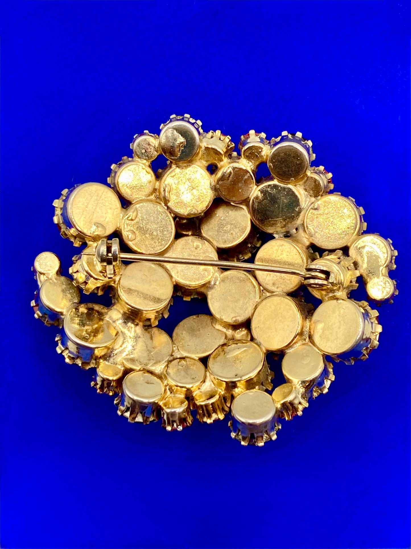 Vintage Brown & Orange Rhinestone Prong Set Brooch