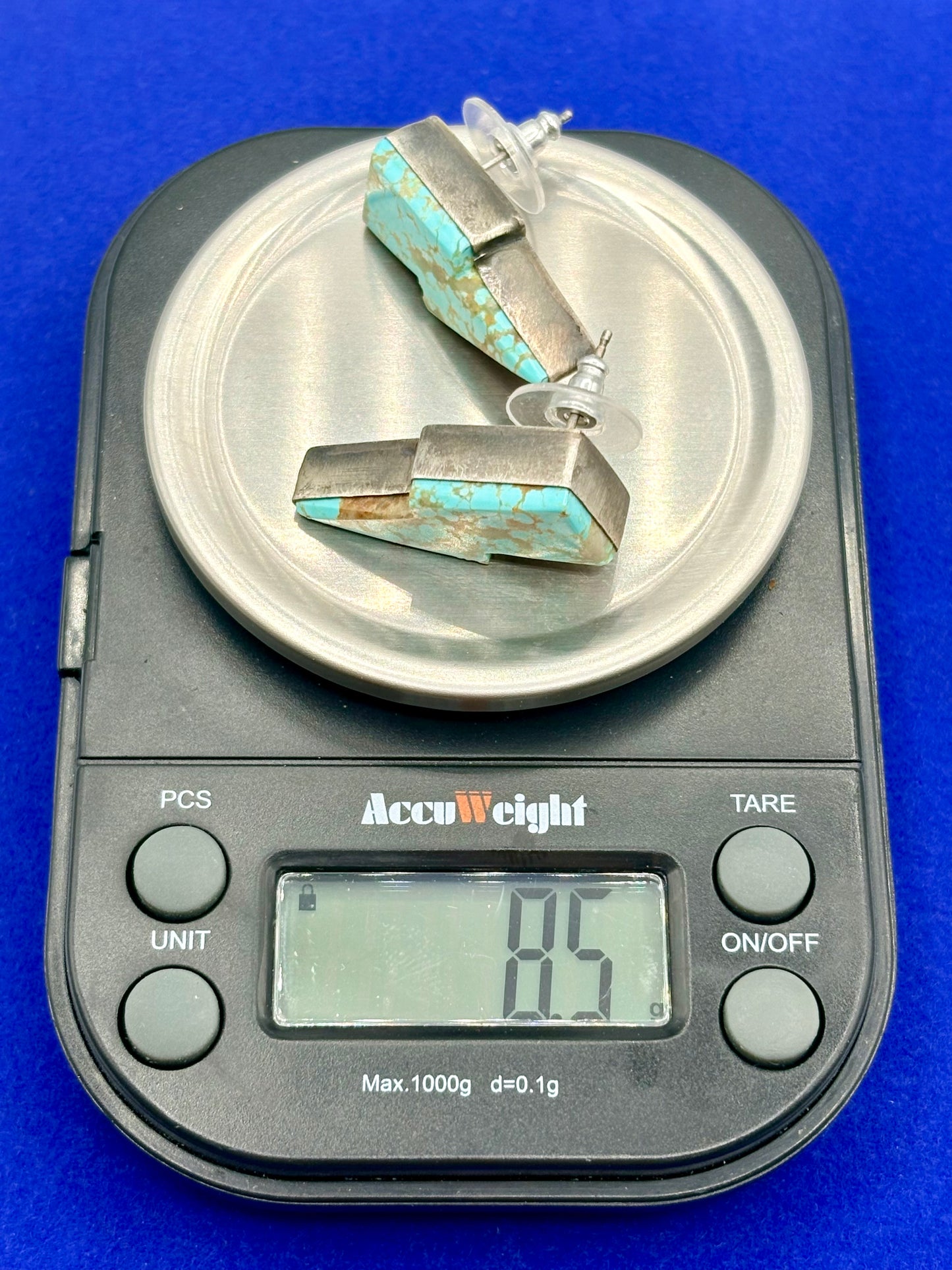 Sterling Silver Native Alfred Martinez Turquoise Lighting Bolt Earrings