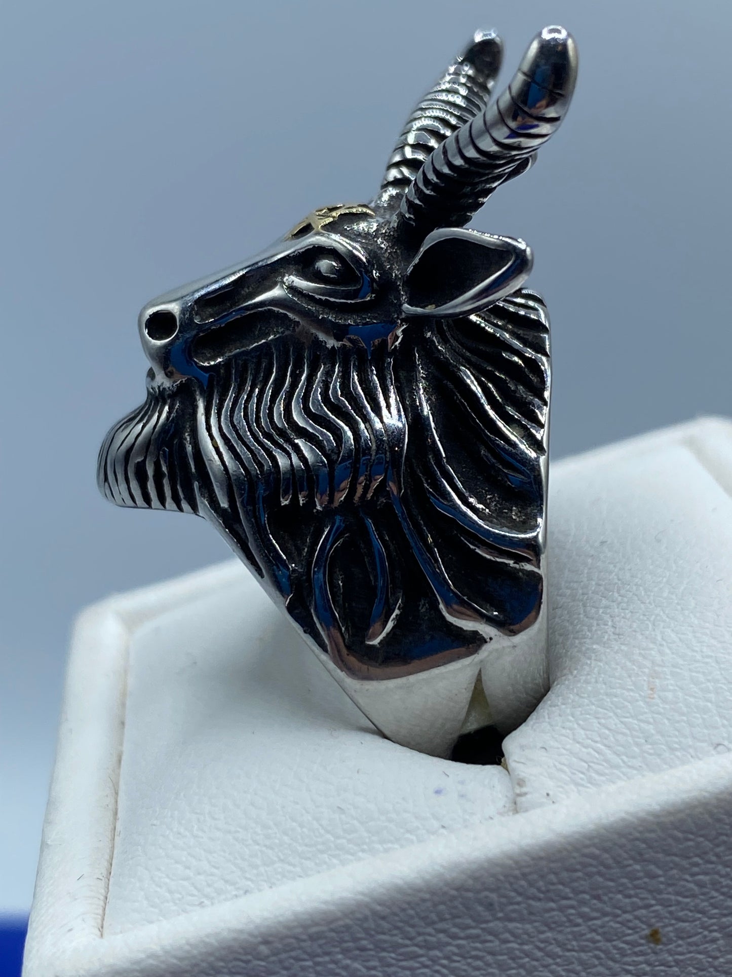 Gothic Satan Star Ram Ring