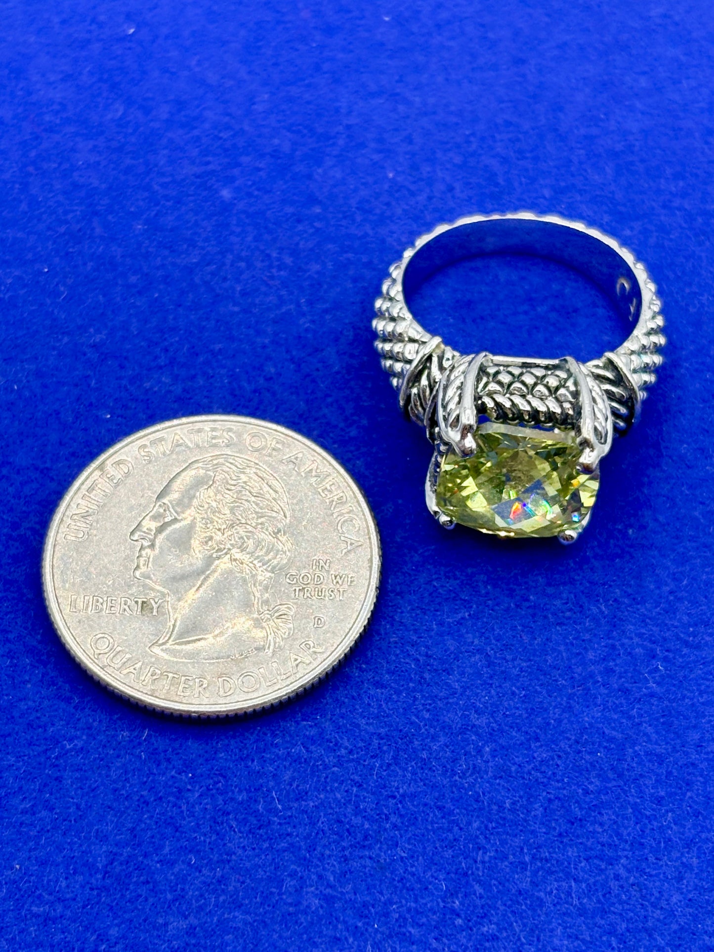 Premier Designs Yellow Crystal Silver Tone Costume Ring