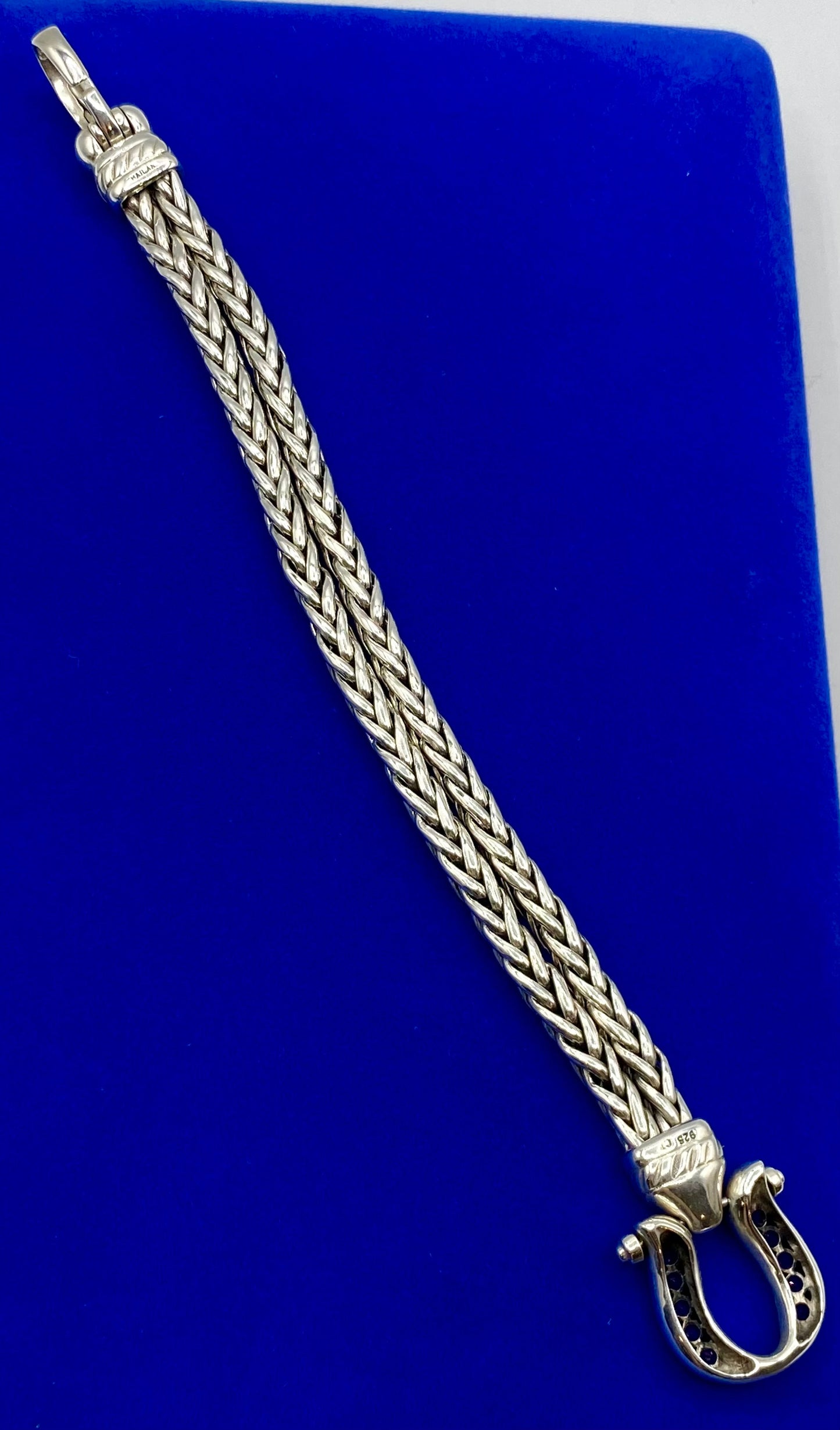 Heavy Sterling Silver Braided Chain Bracelet w/ Amethyst Clasp