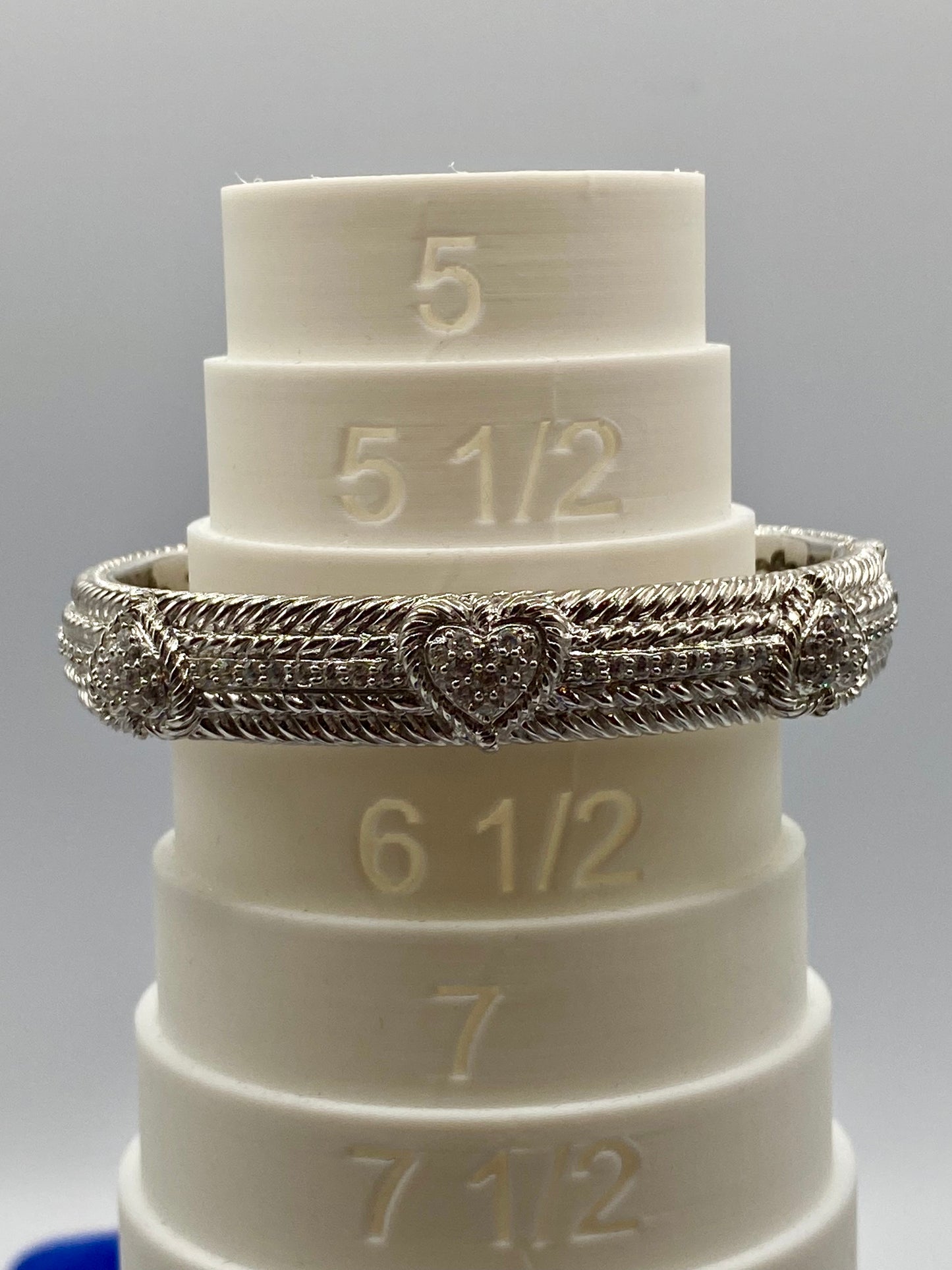 Judith Ripka Sterling Silver Hinged Cuff CZ Heart Bracelet