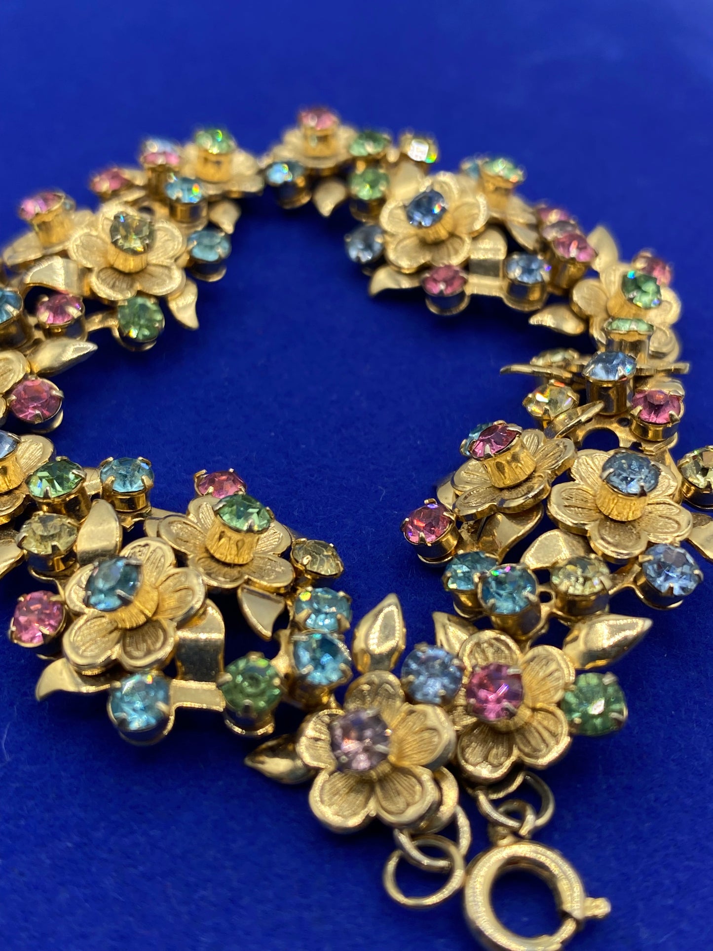 Vintage Floral Bracelet w/ Uranium Rhinestones