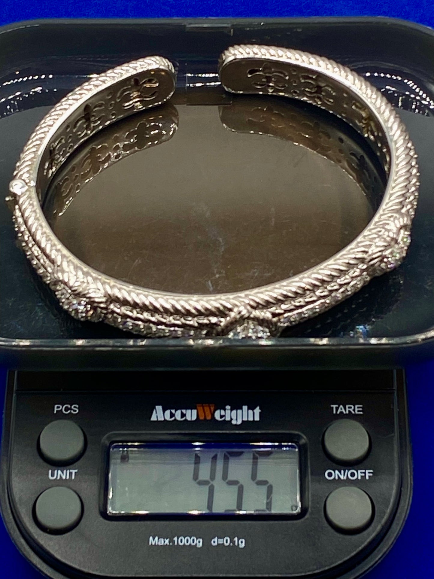 Judith Ripka Sterling Silver Hinged Cuff CZ Heart Bracelet