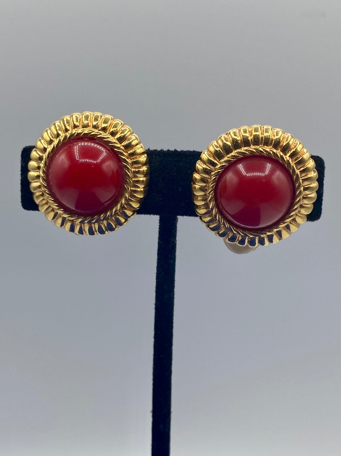 Vintage Monet Red Acrylic & Gold Tone Clip Ons