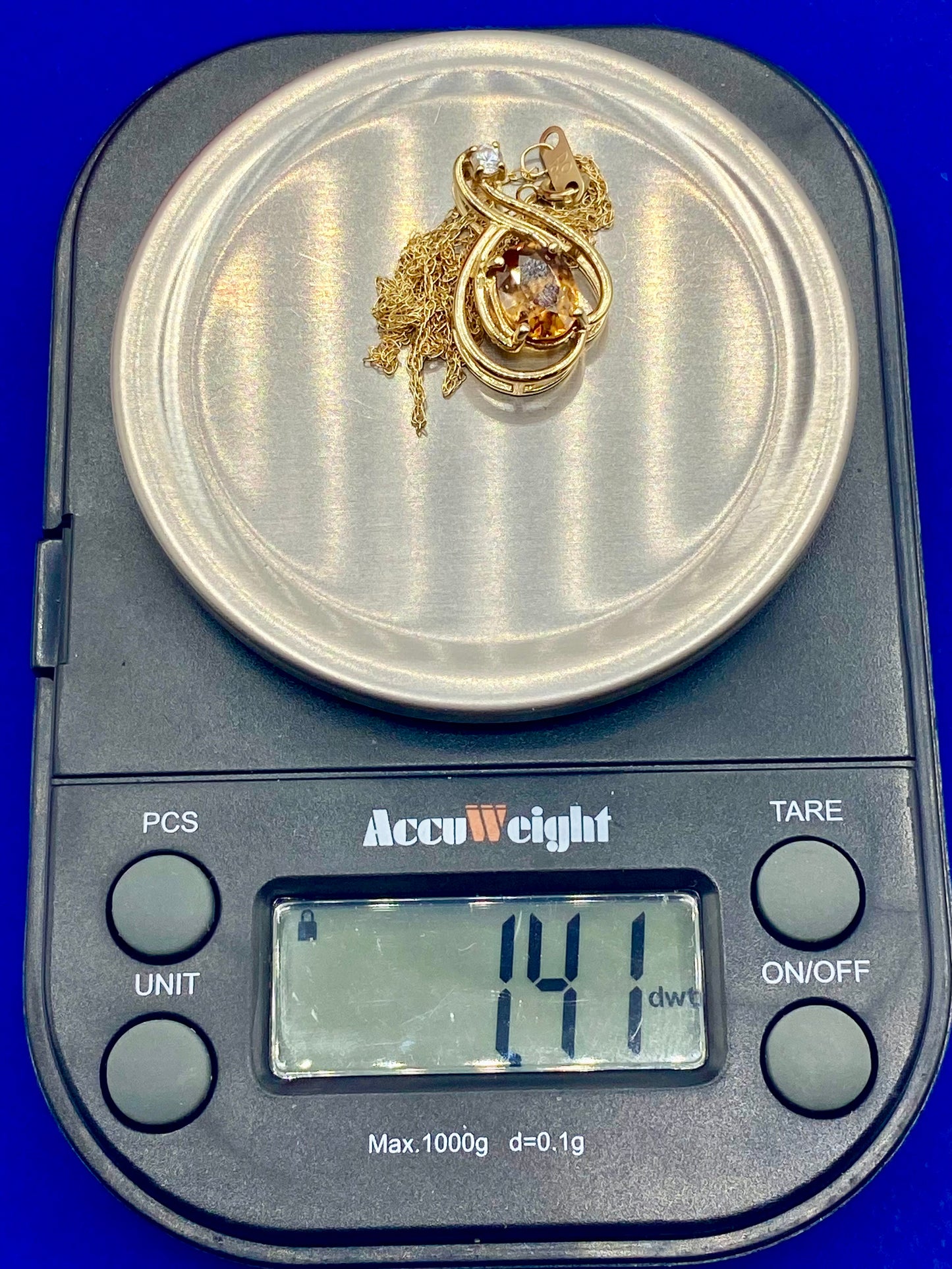 10K Gold Orange & Clear Topaz Necklace