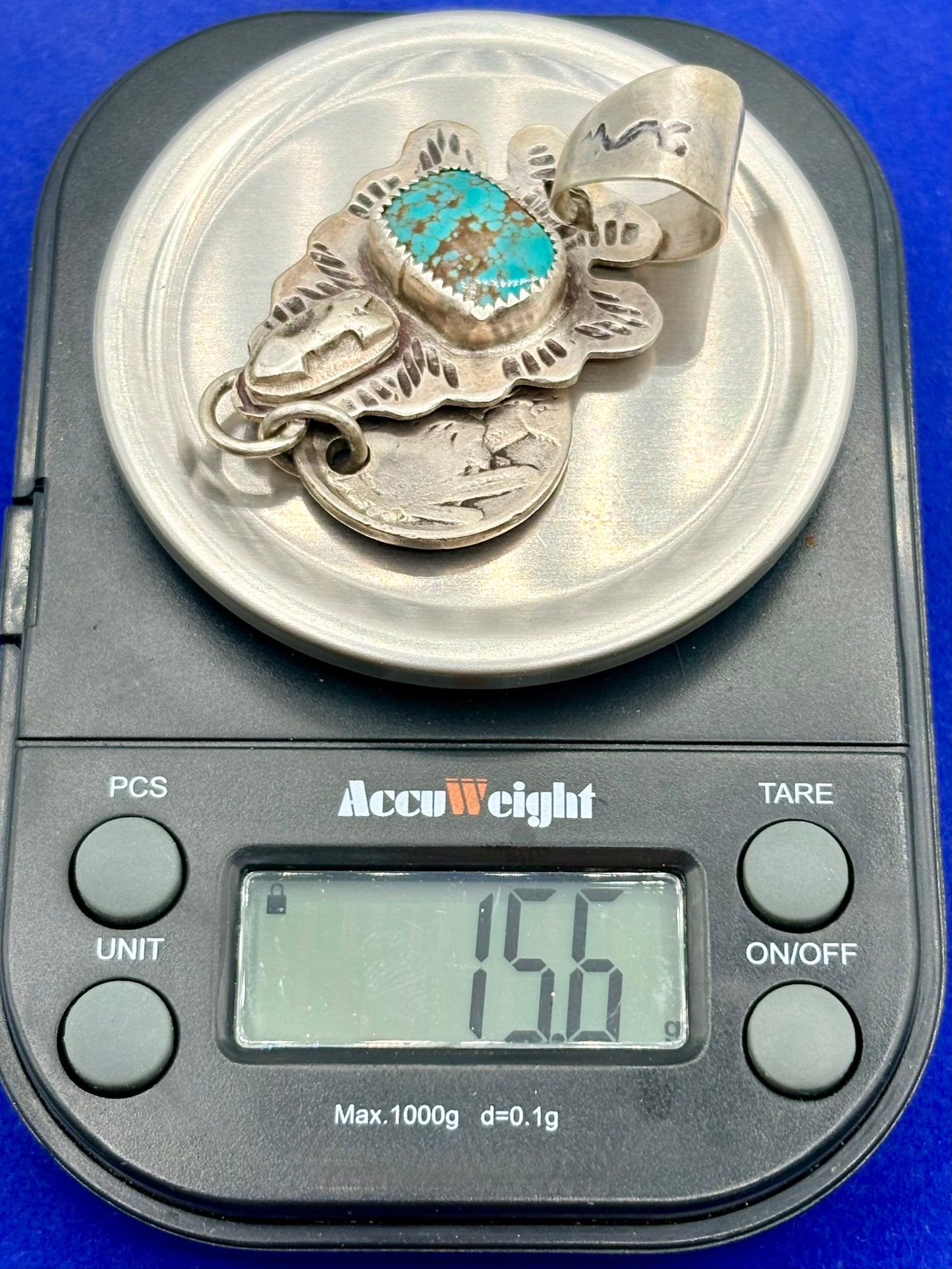 Sterling Silver Southwestern Turquoise Buffalo Nickel Pendant