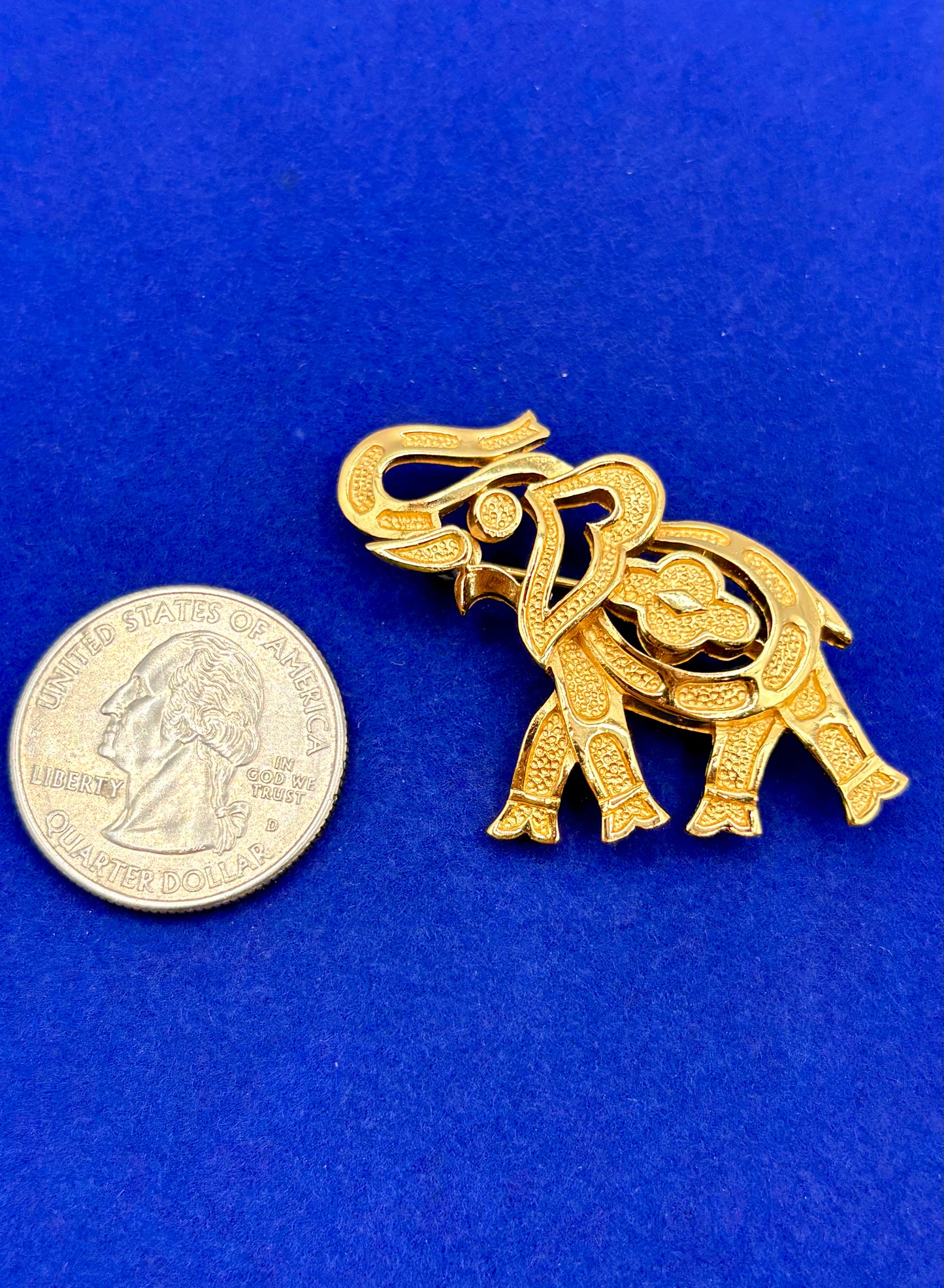 Vintage Gold Tone Crown Trifari Elephant Brooch
