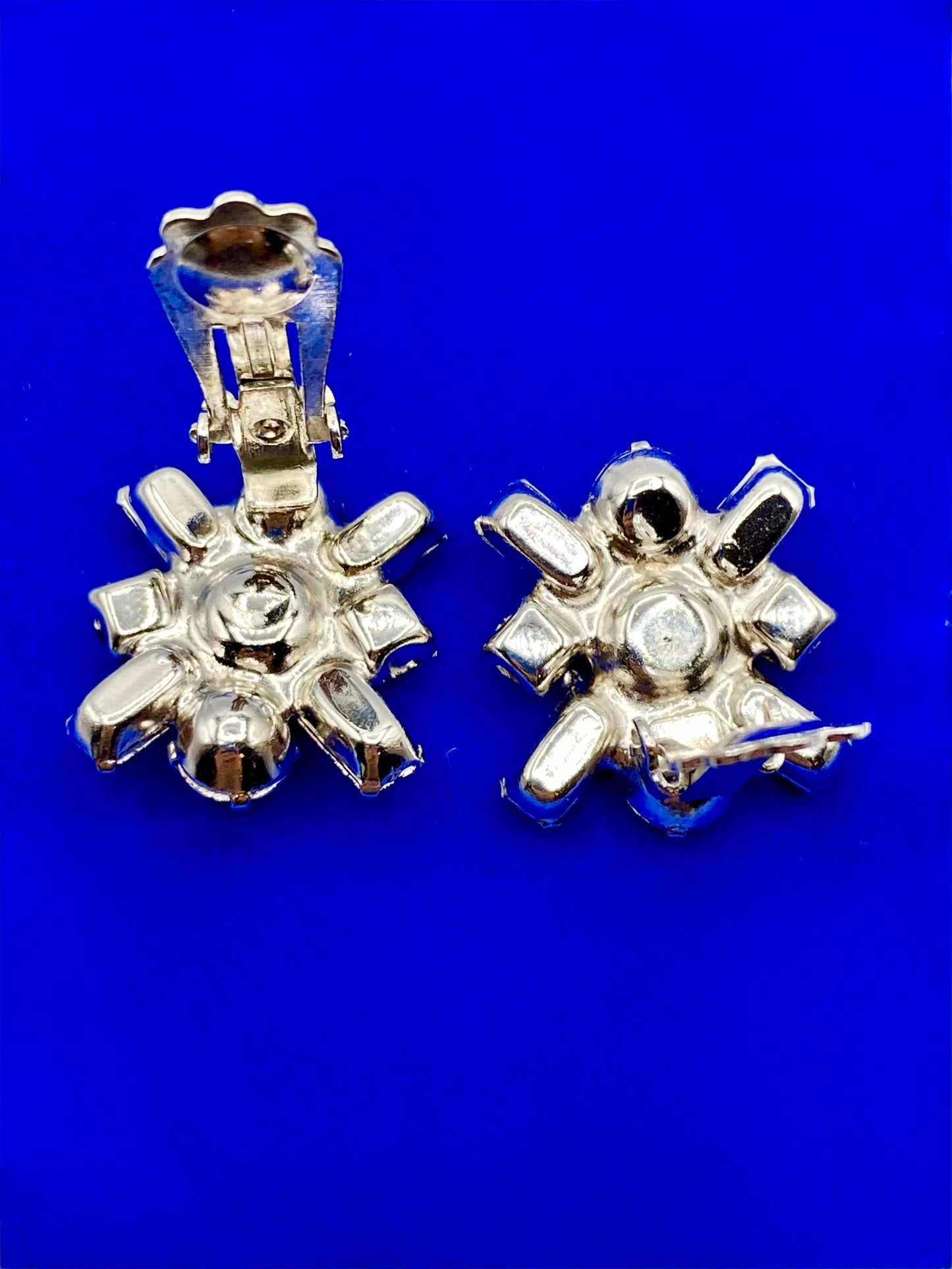 Vintage Gray & Orange Rhinestone Prong Set Clip Ons