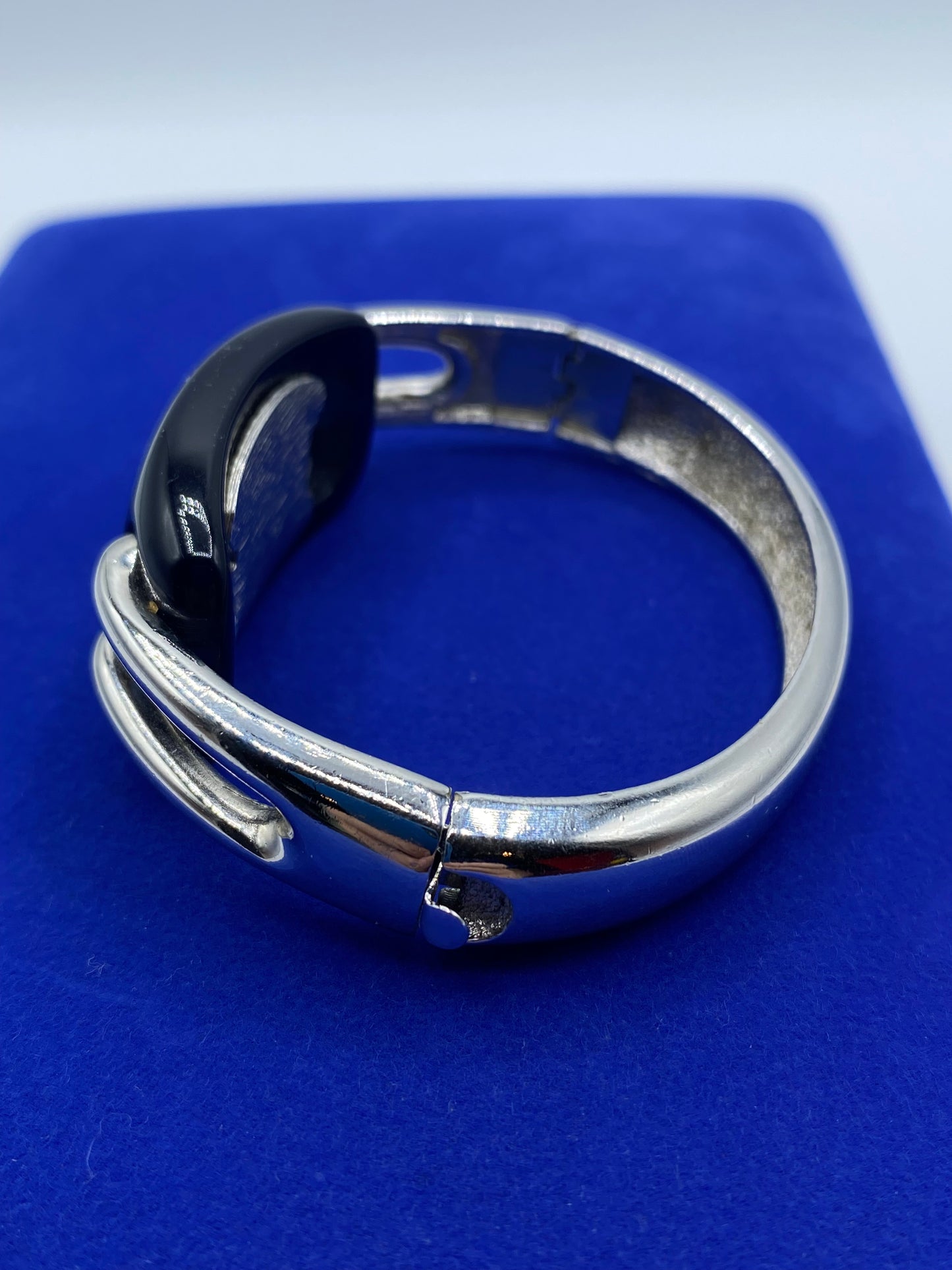 1976 Givenchy Paris Faux Onyx Silver Tone Bracelet