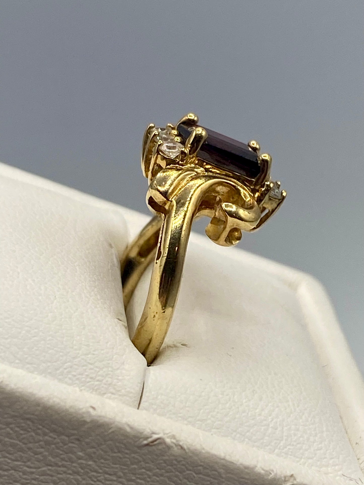 Gold Tone Garnet & CZ Ring