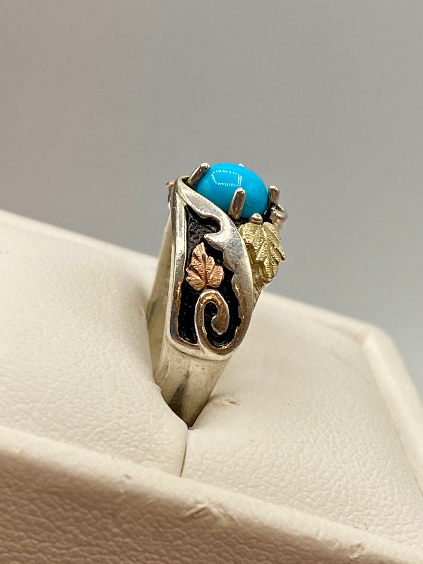 Vintage Sterling Silver Turquoise & Black Hills 12k Gold Ring