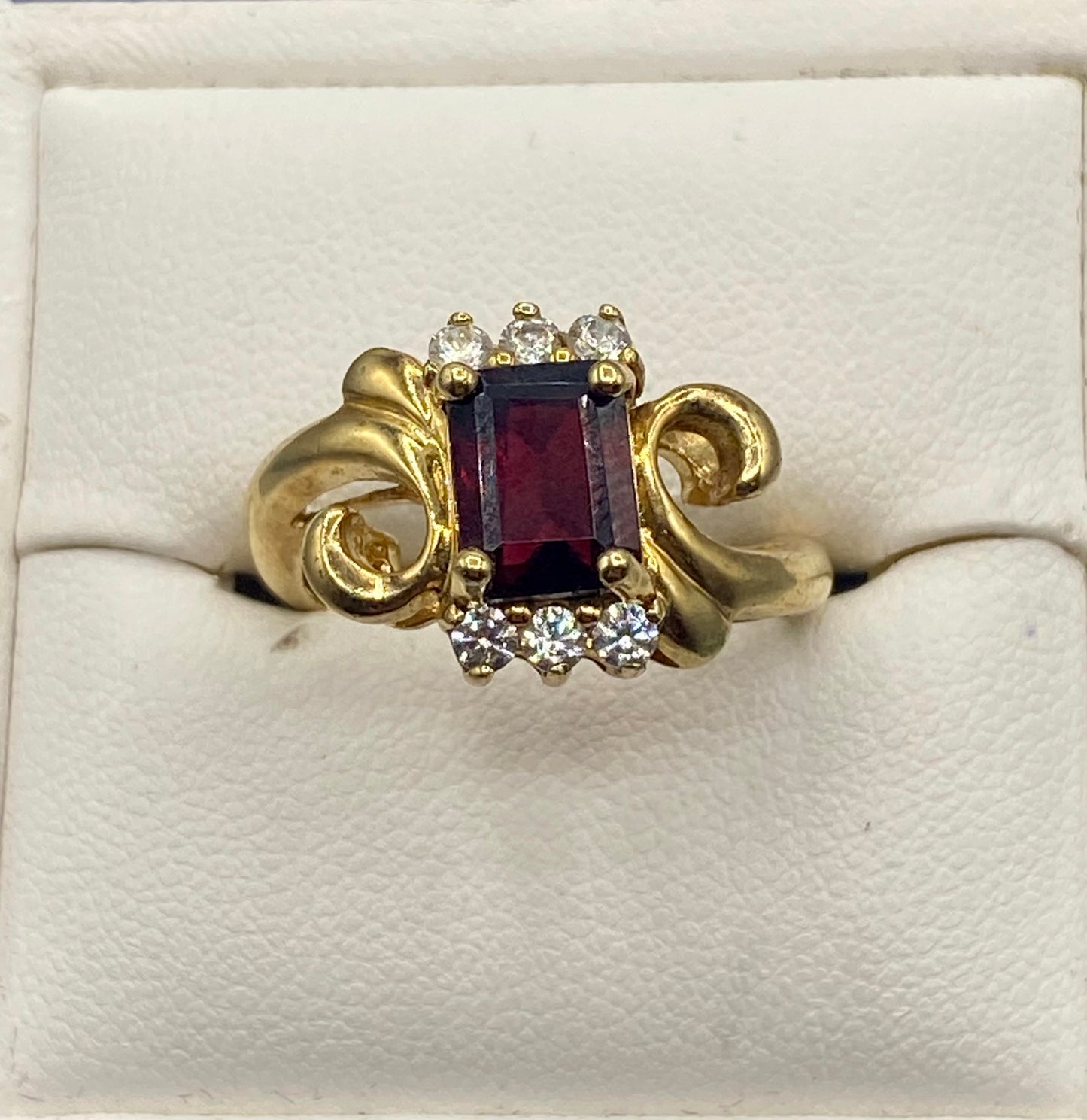 Gold Tone Garnet & CZ Ring