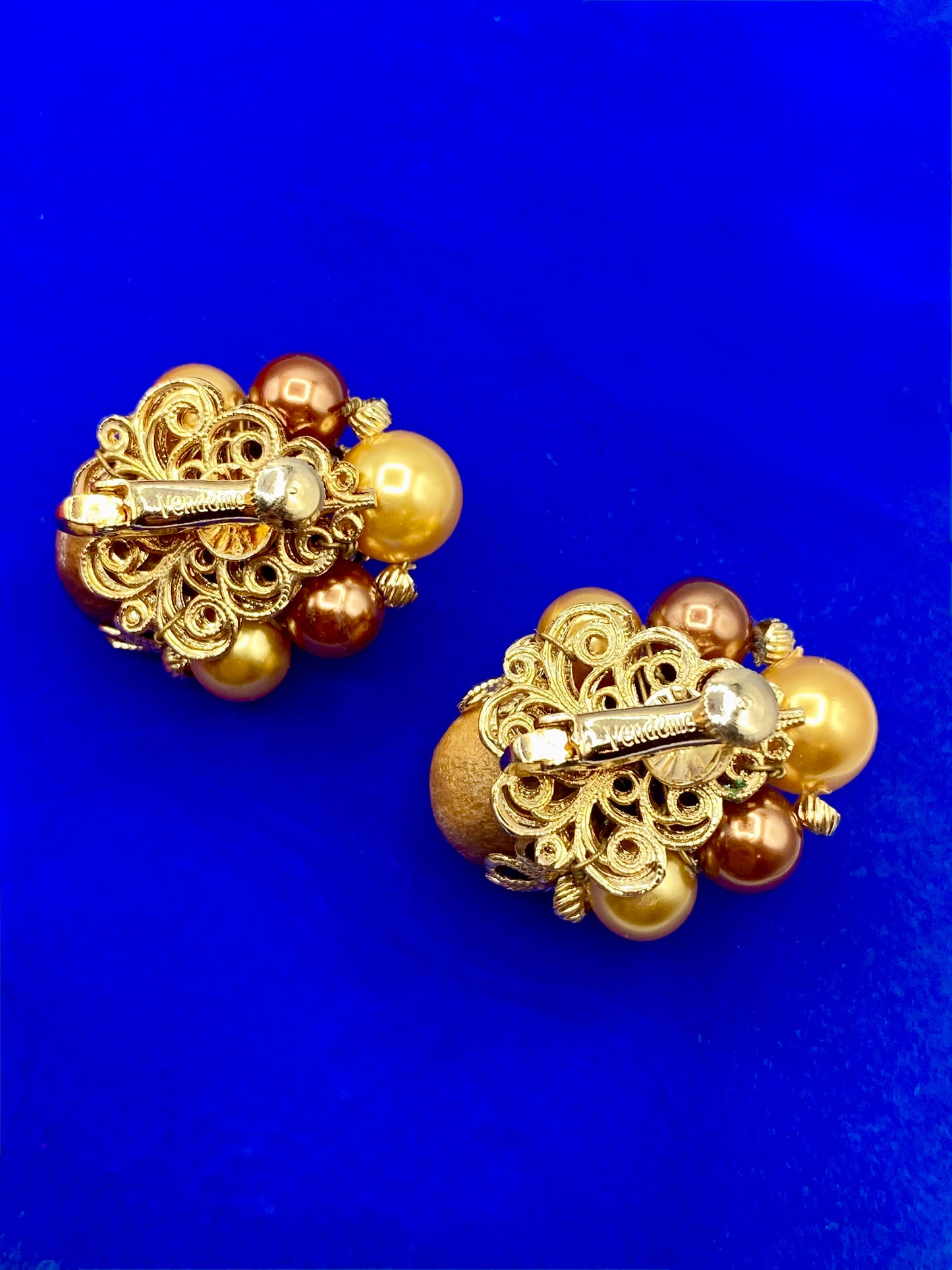 Vendome Faux Pearl Glass & Wood Cluster Clip Ons