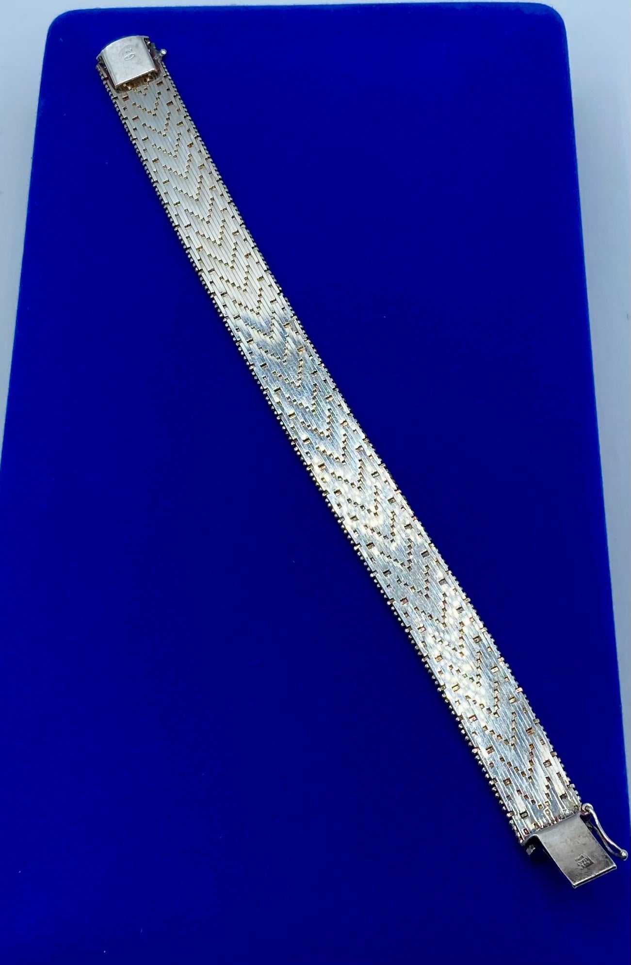 Sterling Silver Milor Italy Chevron Riccio Link Flat Chain Bracelet
