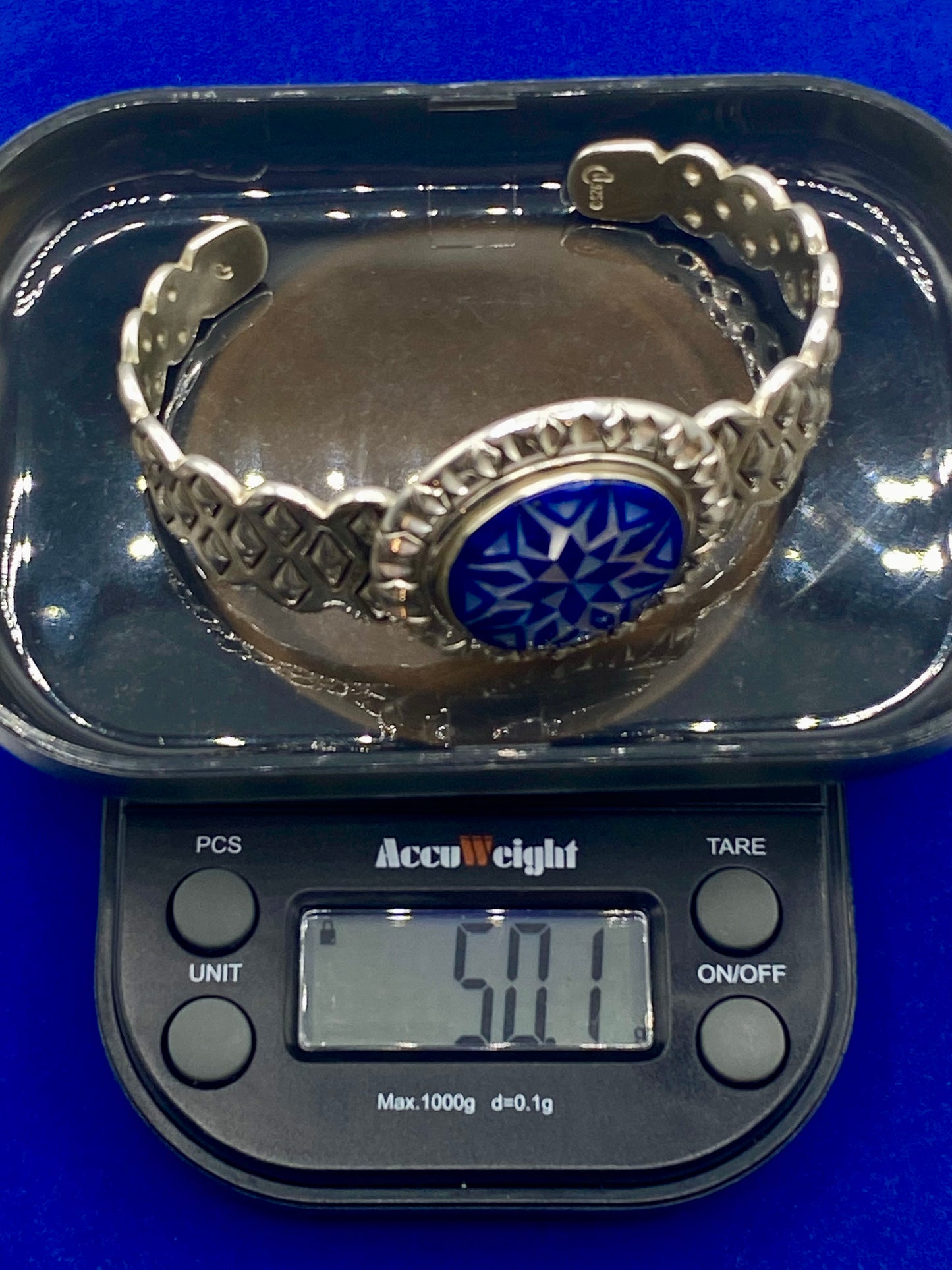 Carolyn Pollack Sterling Silver Lapis Mother of Pearl Mosaic Inlay Cuff Bracelet