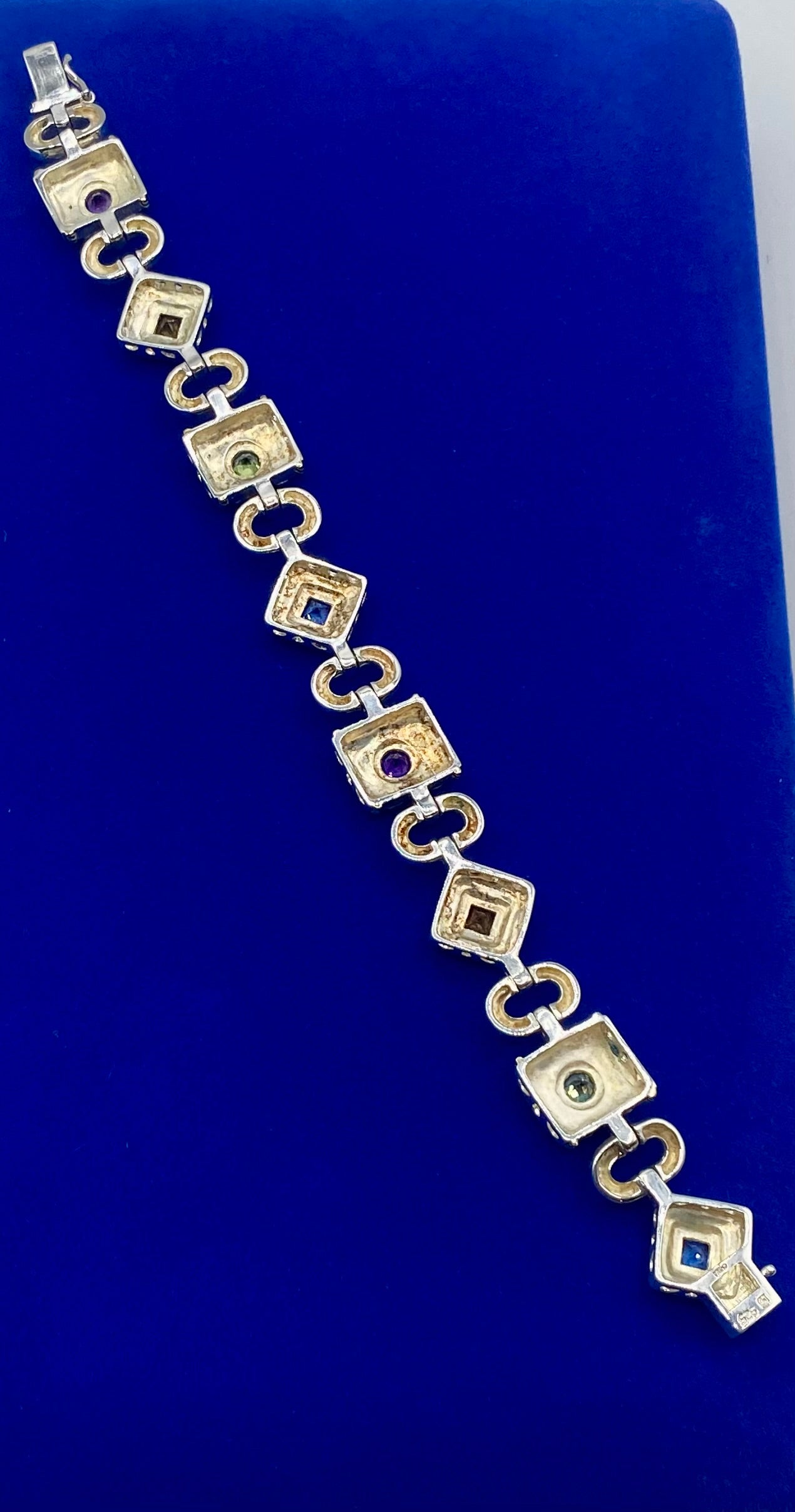 Sterling Silver Heavy Multi Gemstone Bracelet