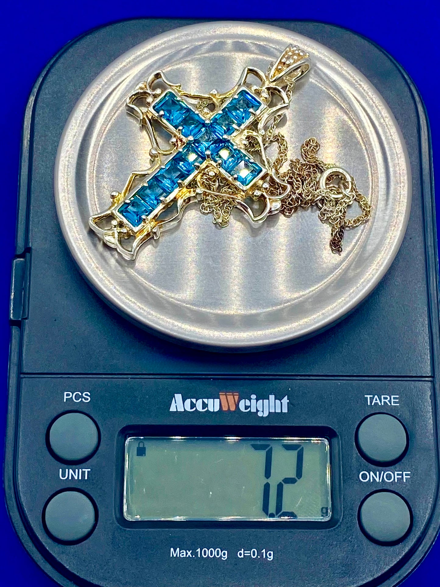 Sterling Silver Blue Topaz Cross Necklace