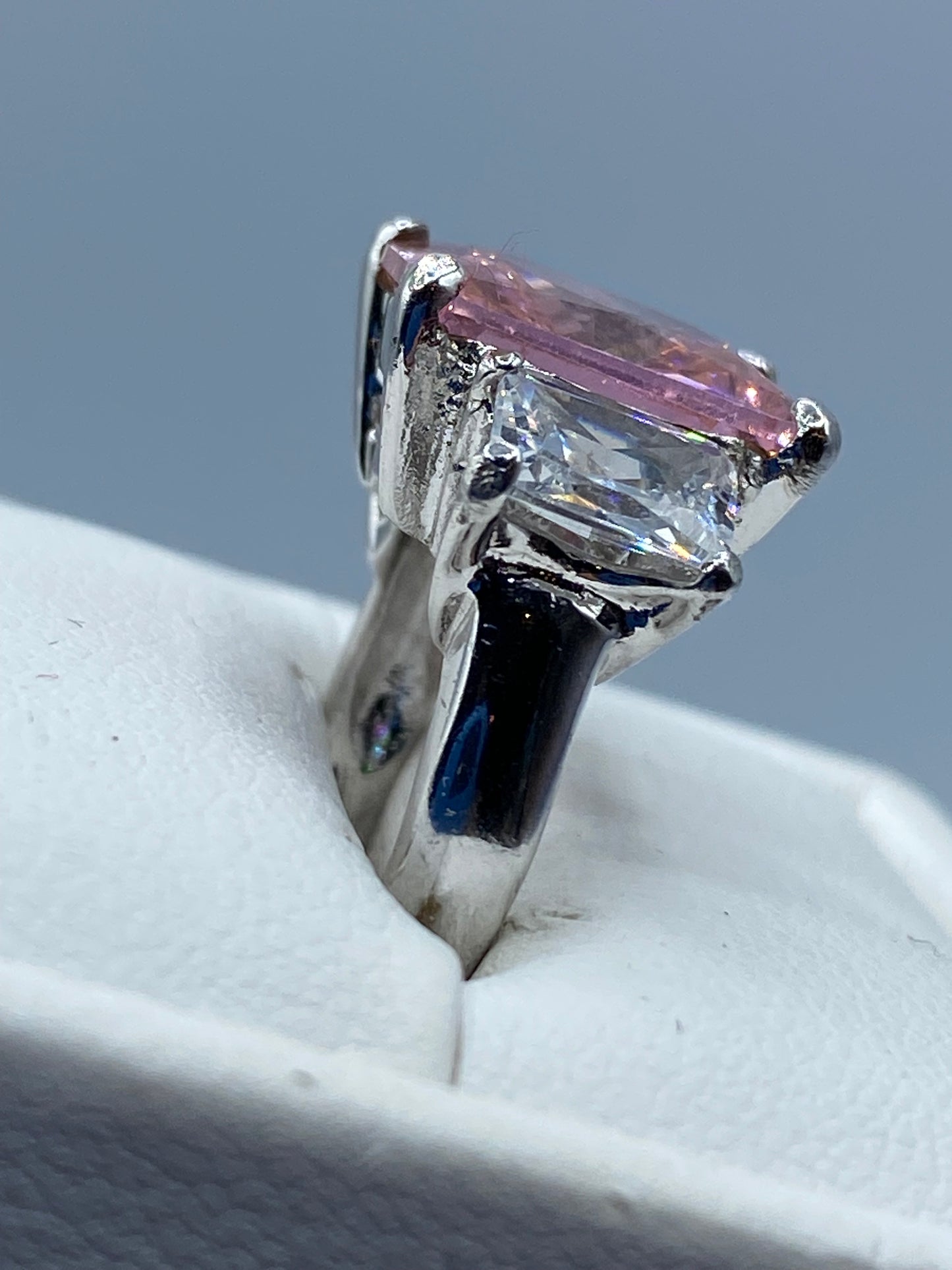 Silver Tone Glass Costume Ring