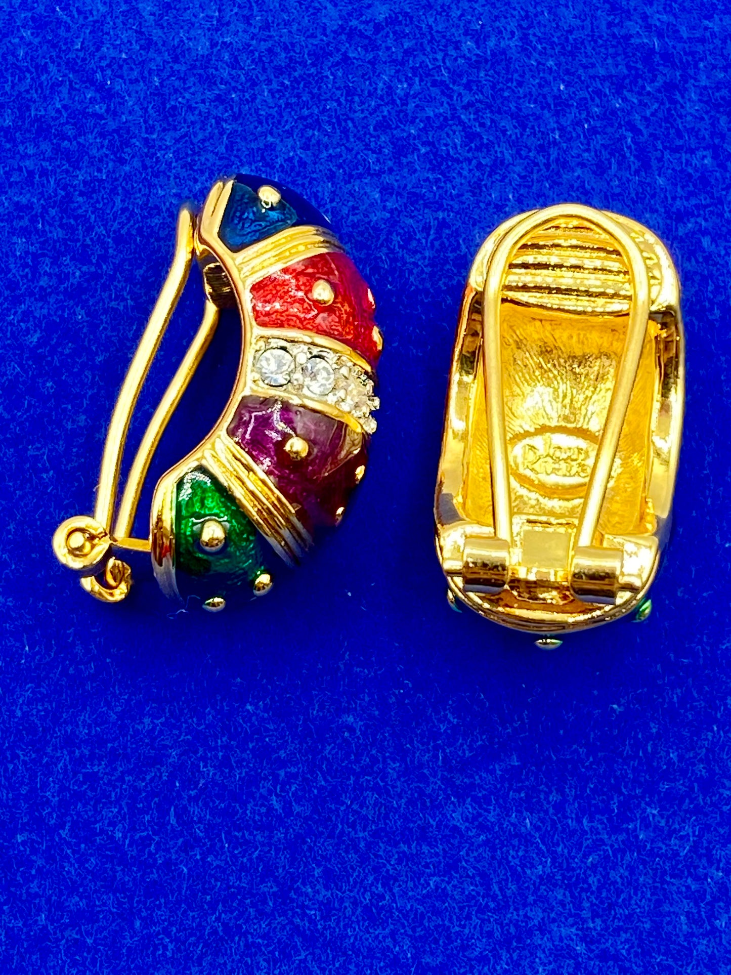 Joan Rivers Enamel & Crystal Gold Tone Clip Ons