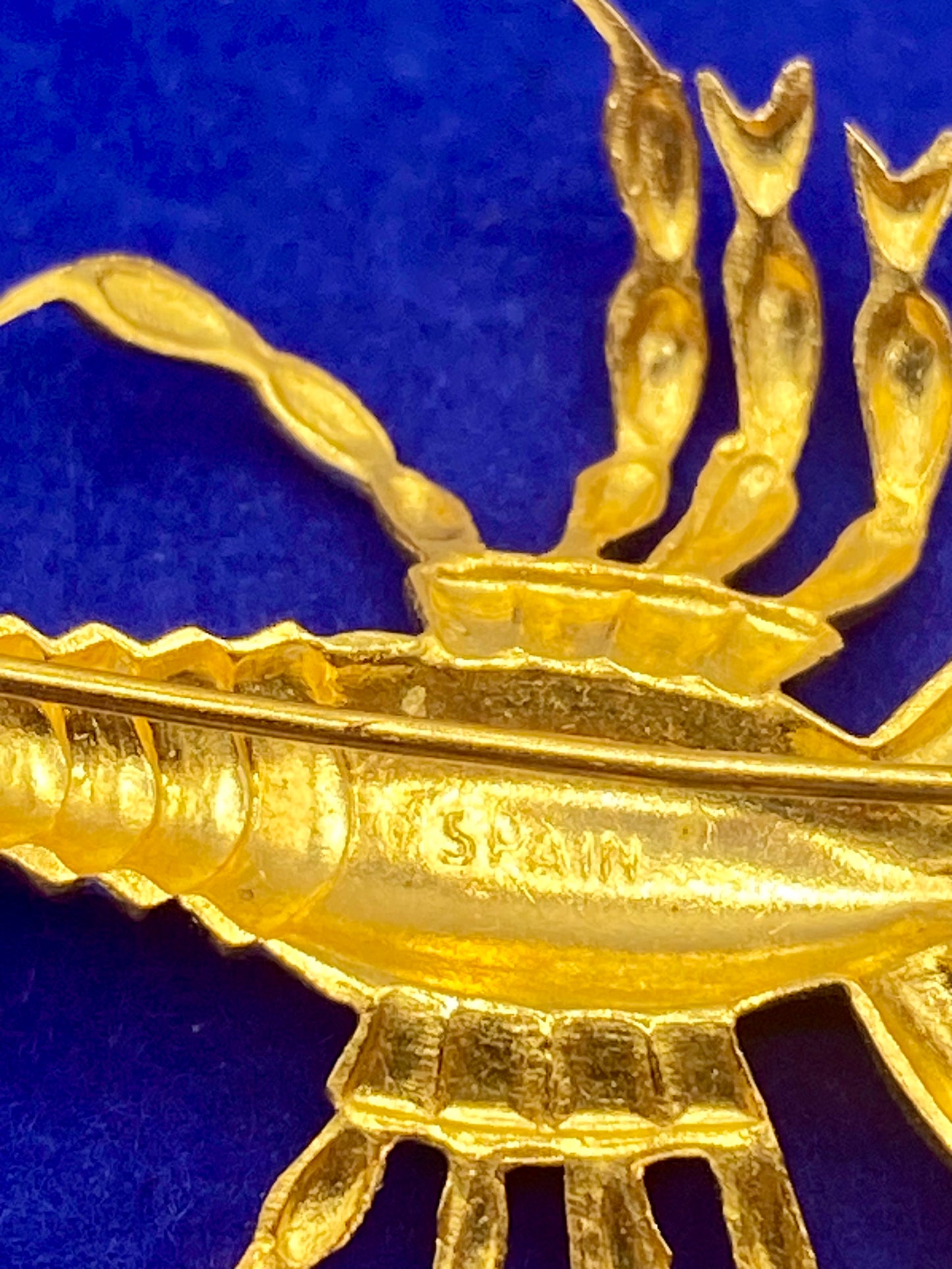 Damascene Spain Lobster Gold Tone Brooch