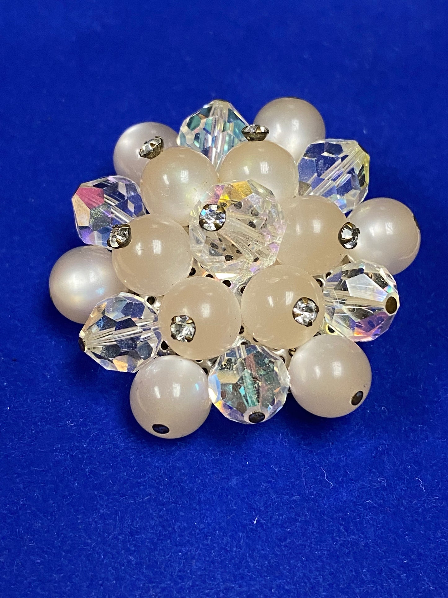 Vintage AB Crystal & Moon-glow Brooch