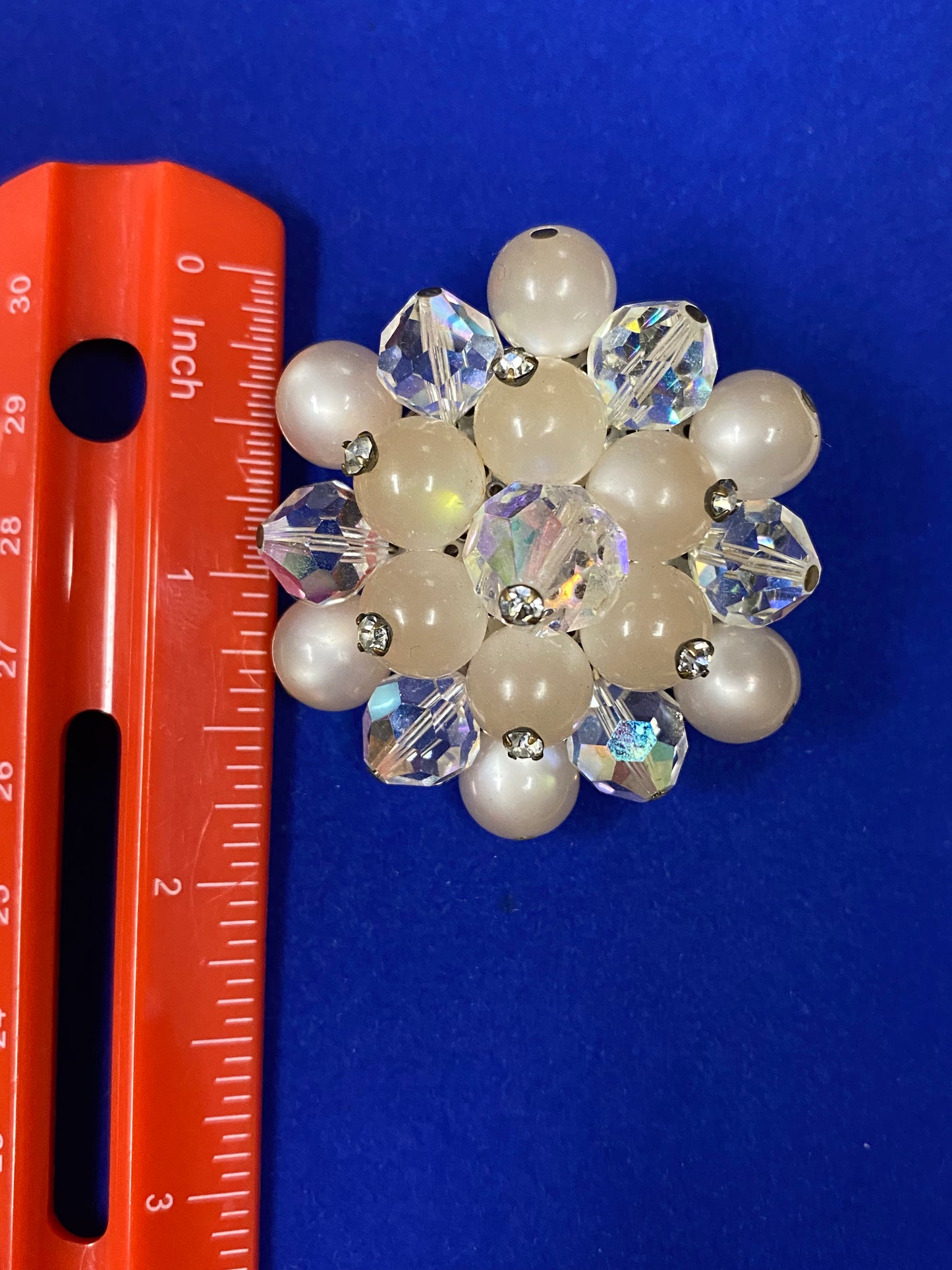 Vintage AB Crystal & Moon-glow Brooch