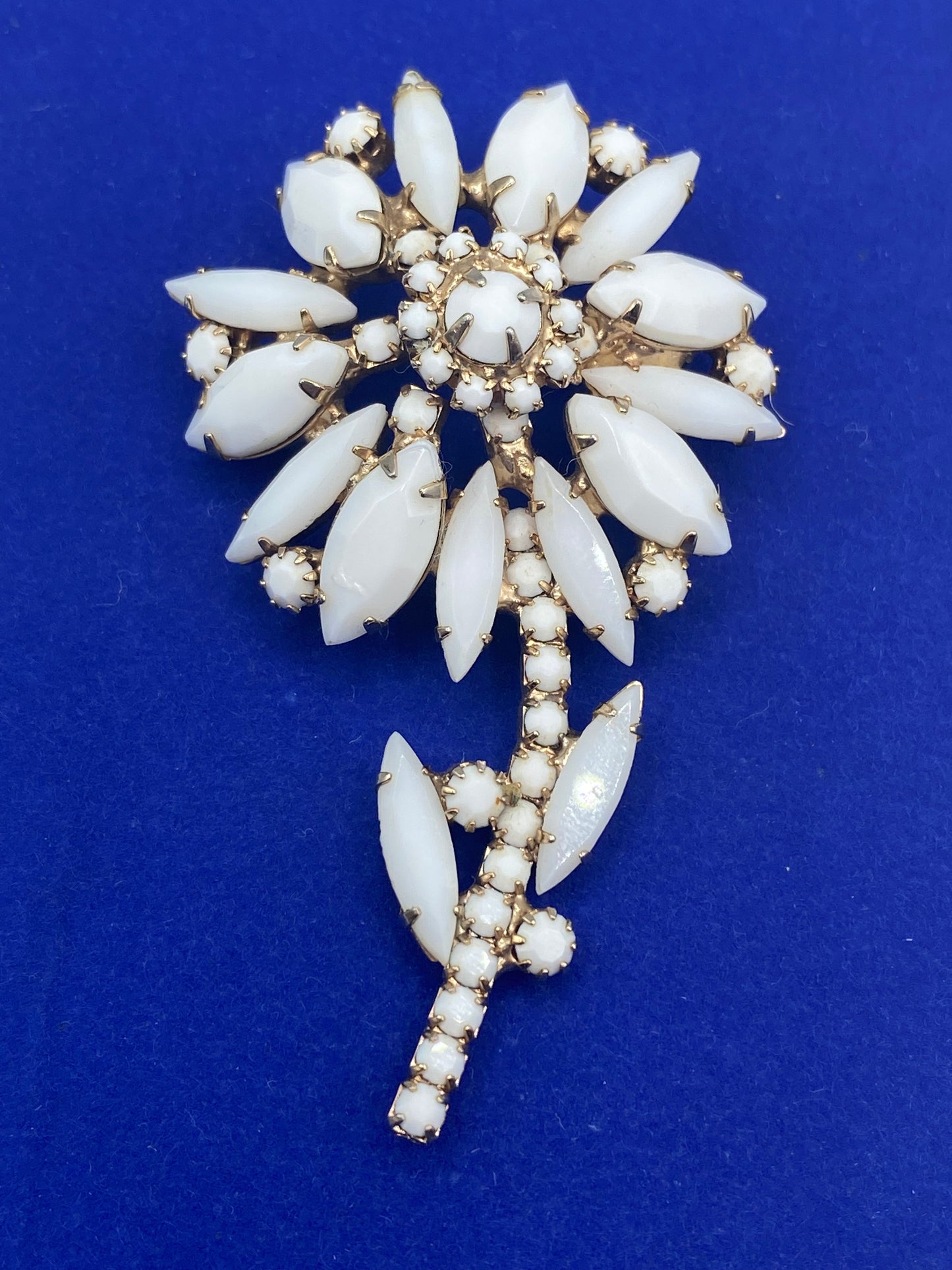 Vintage Alice Caviness Milk Glass Flower Brooch