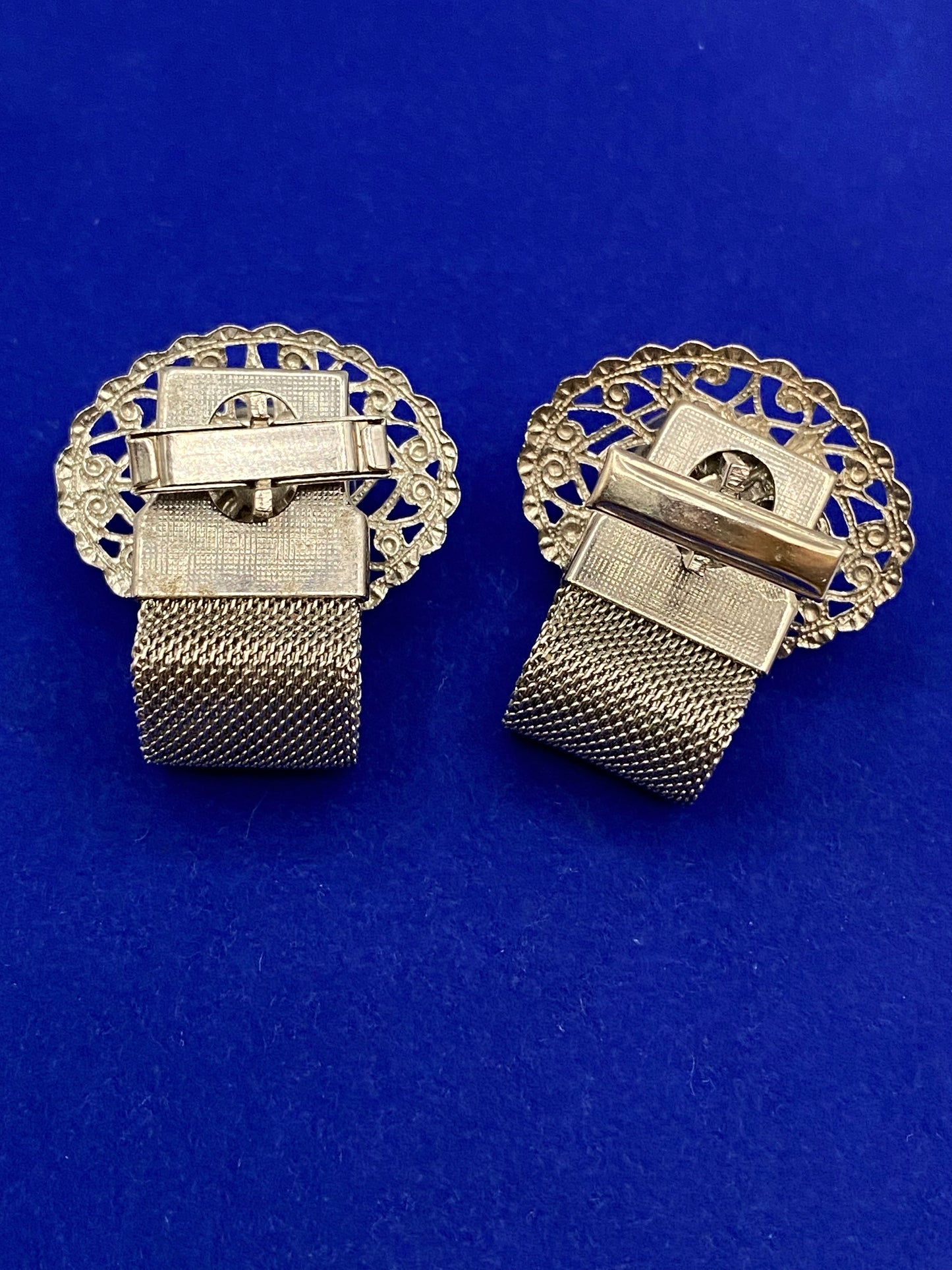 Vintage Silver Tone Rhinestone Cufflinks