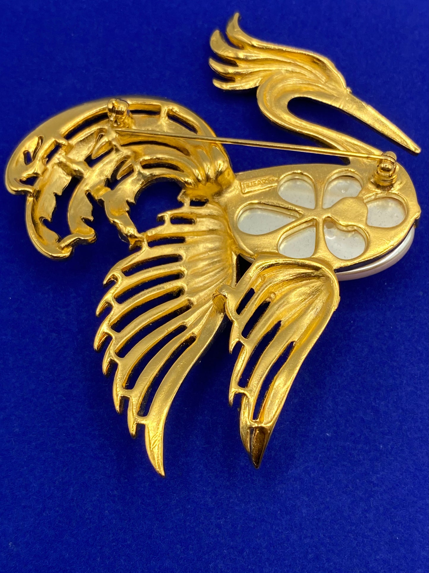 Vintage Trifari Gold Tone Flying Crane Brooch