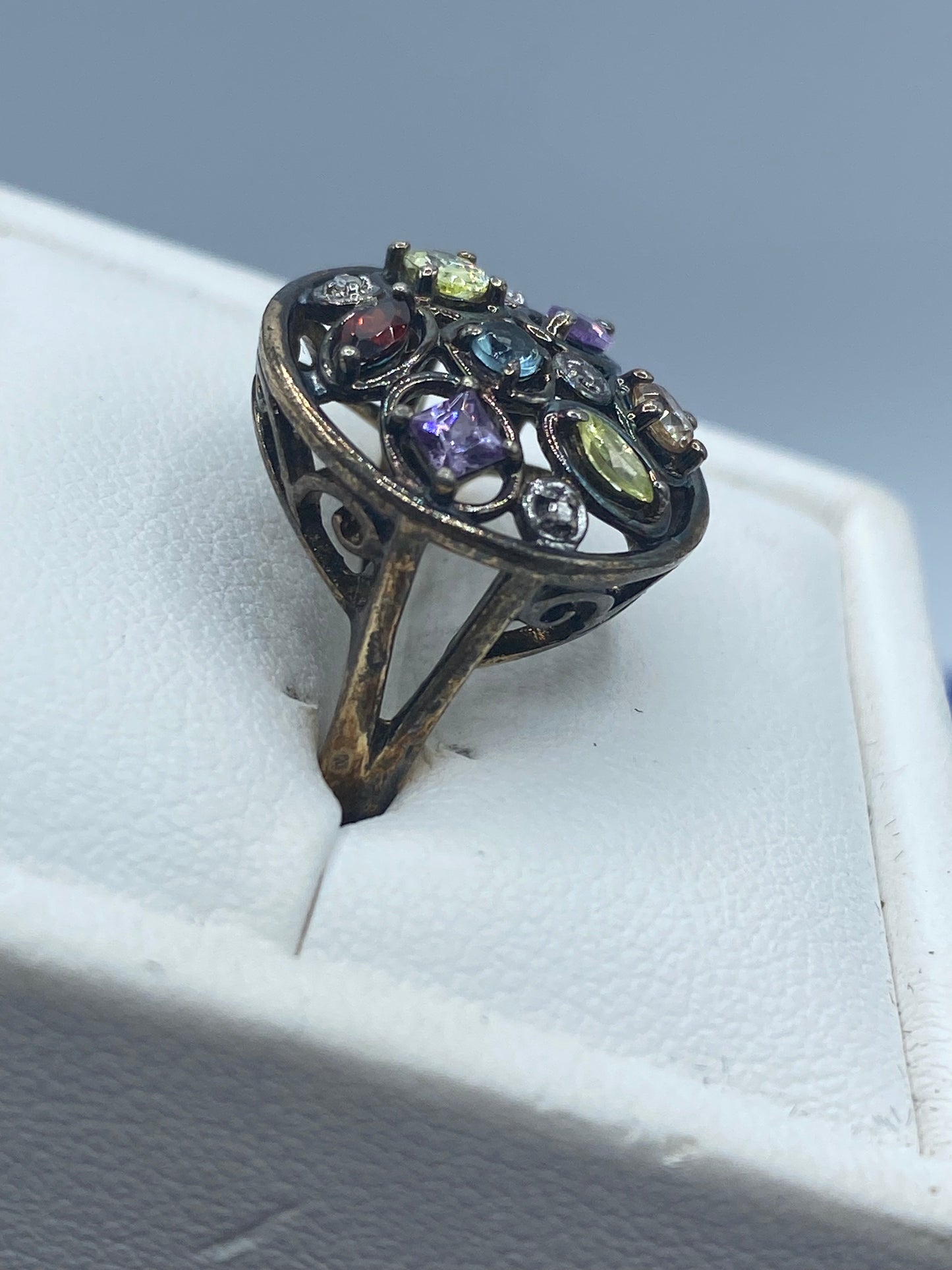 Ross Simmons Glass & Diamond Vermeil Sterling Silver Ring