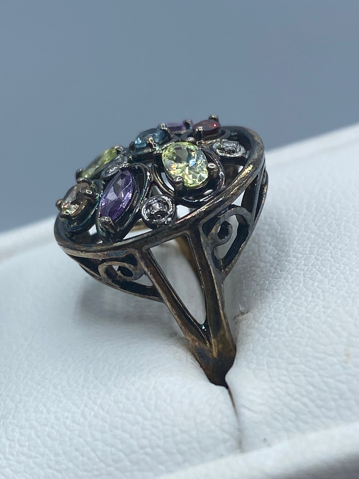 Ross Simmons Glass & Diamond Vermeil Sterling Silver Ring