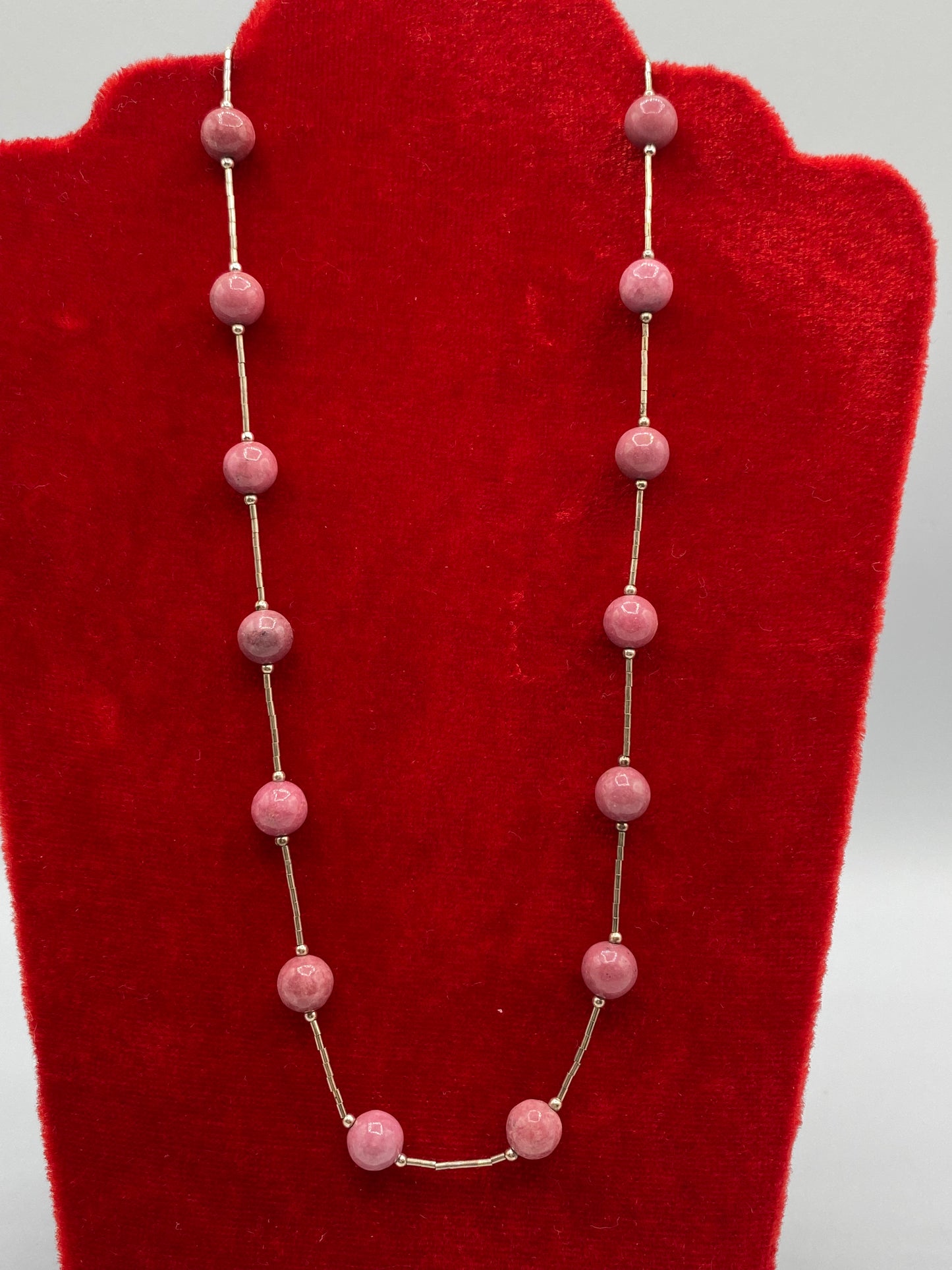 Sterling Silver Rhodonite Beaded Necklace