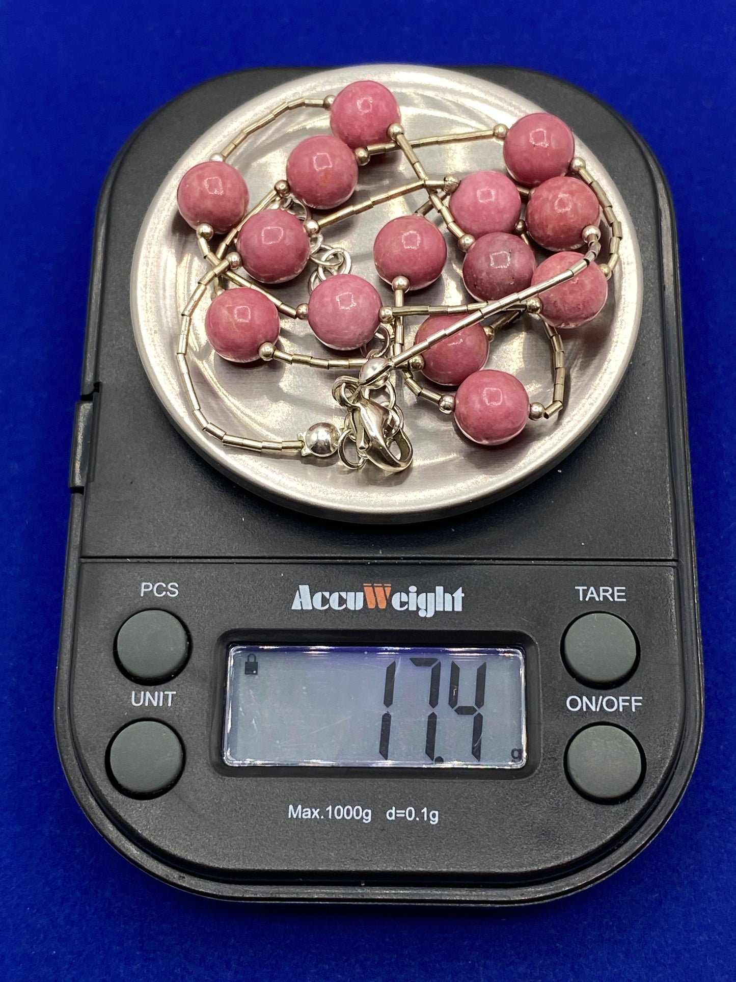Sterling Silver Rhodonite Beaded Necklace