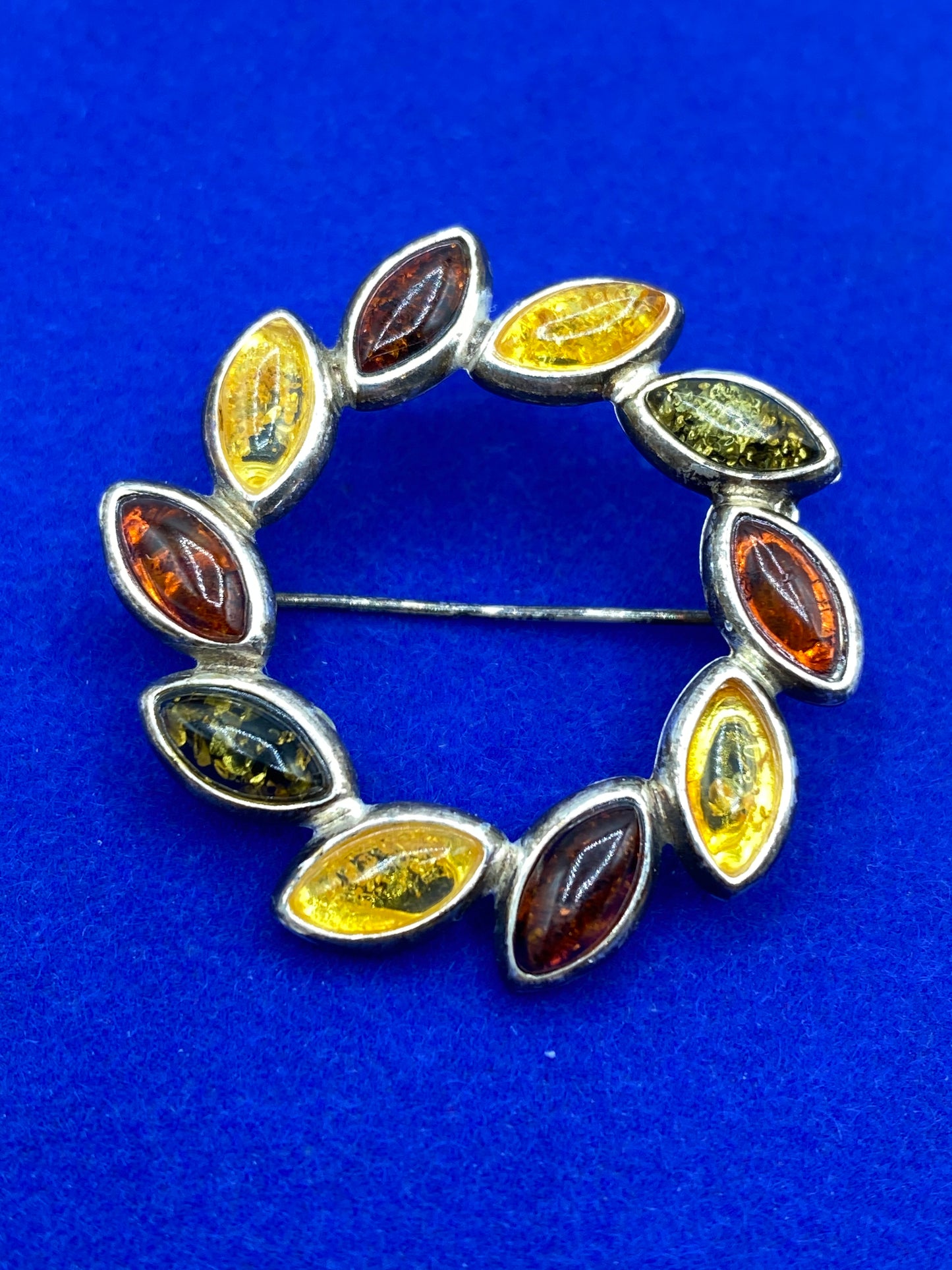 Sterling Silver Round Amber Brooch