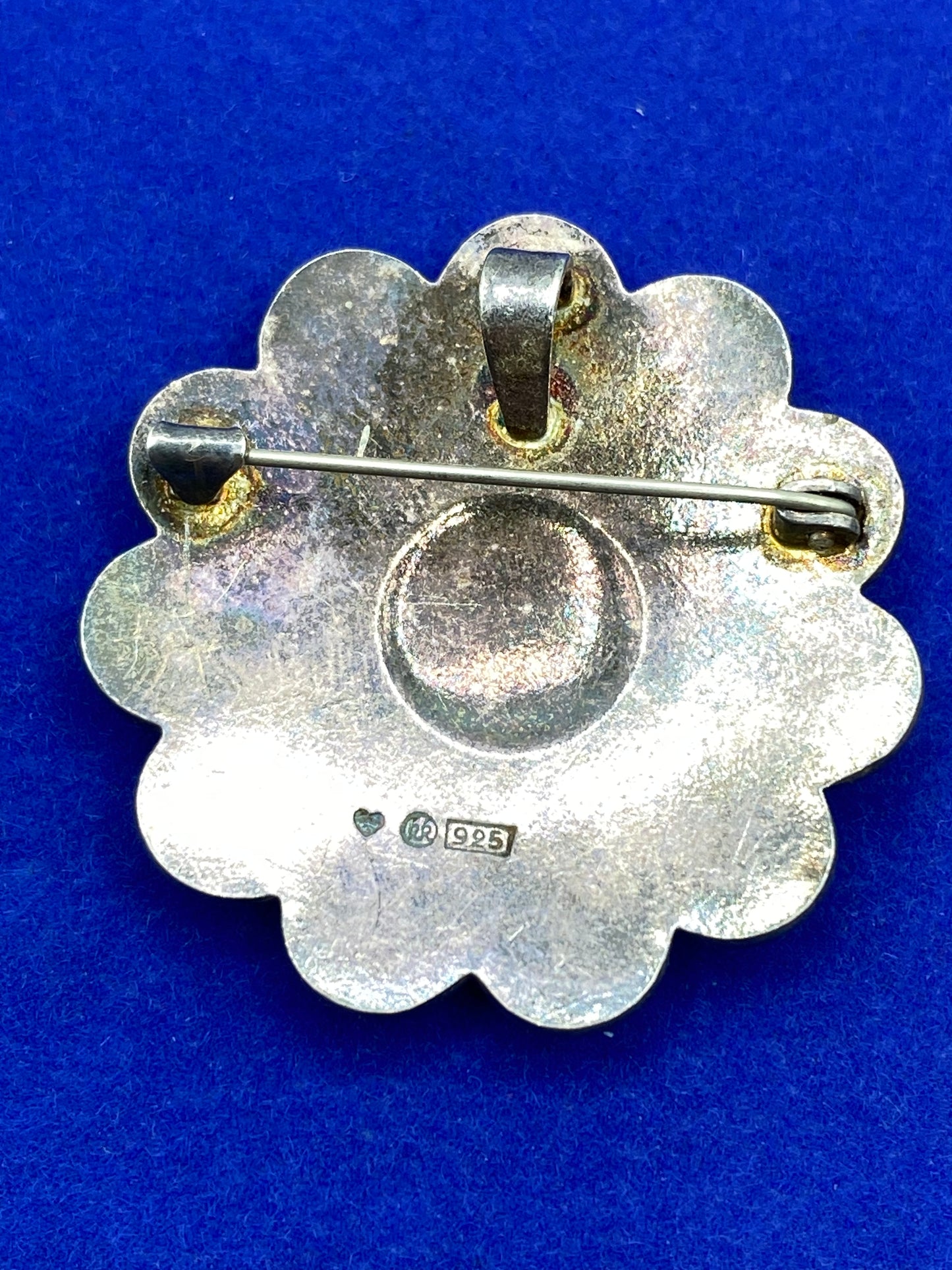 Vintage Sterling Silver Enamel Flower Brooch