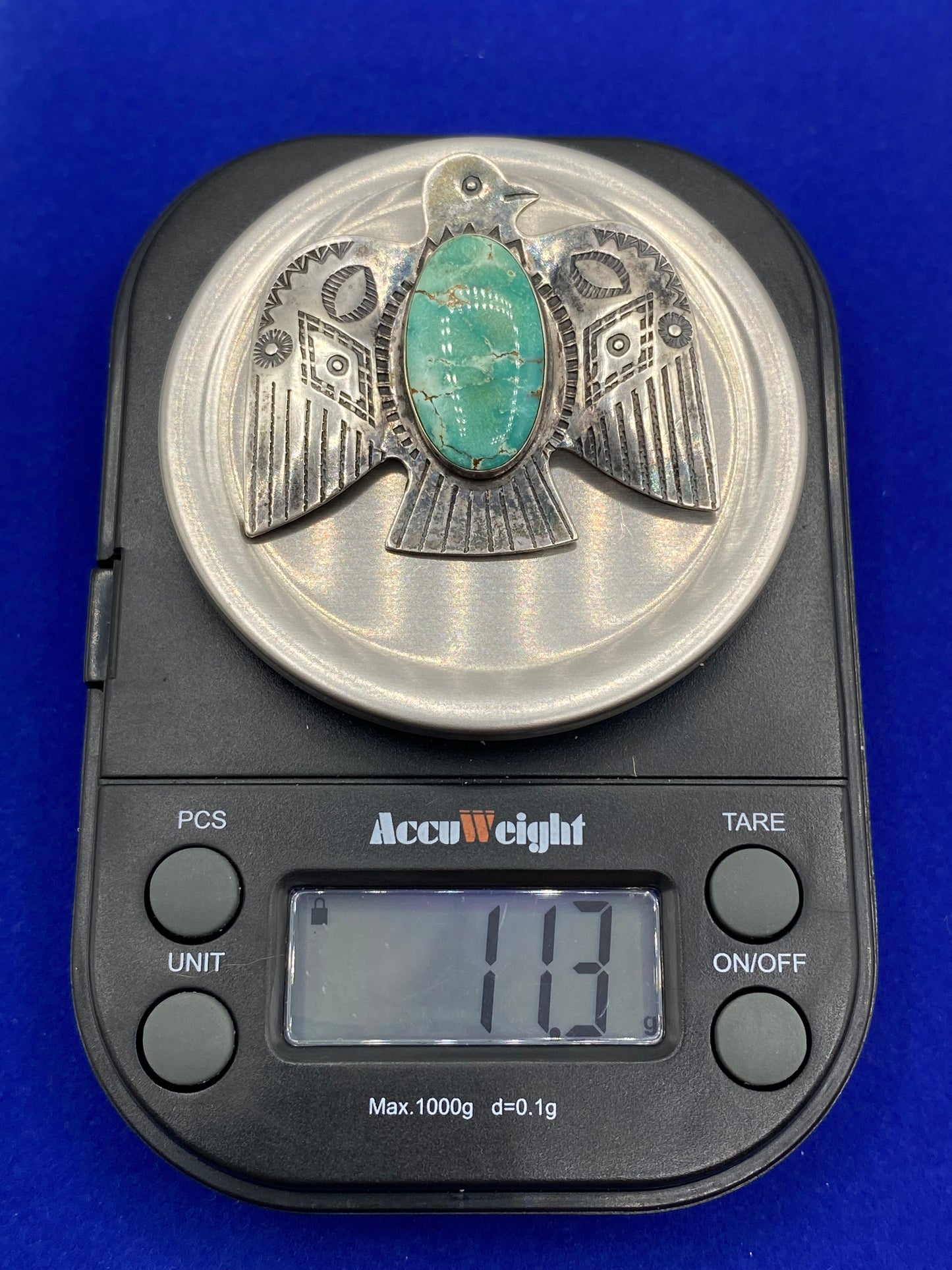 Vintage Native Turquoise & Sterling Silver Eagle Brooch