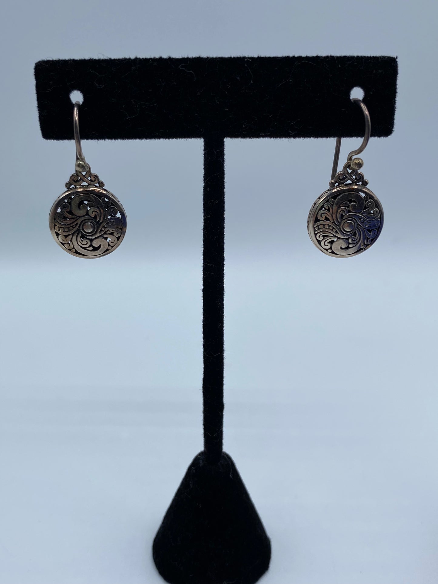 Sterling Silver Round Scroll Design Earrings