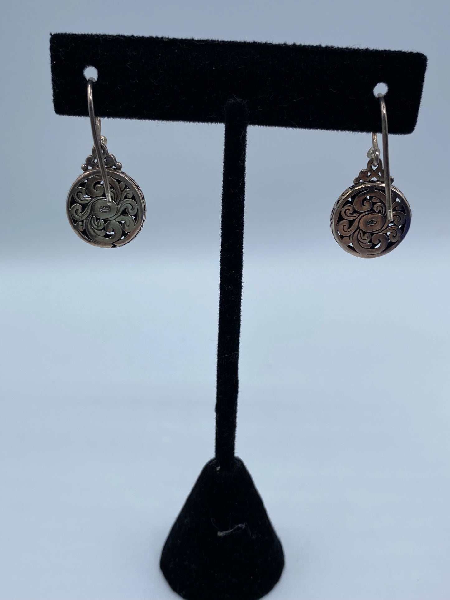 Sterling Silver Round Scroll Design Earrings
