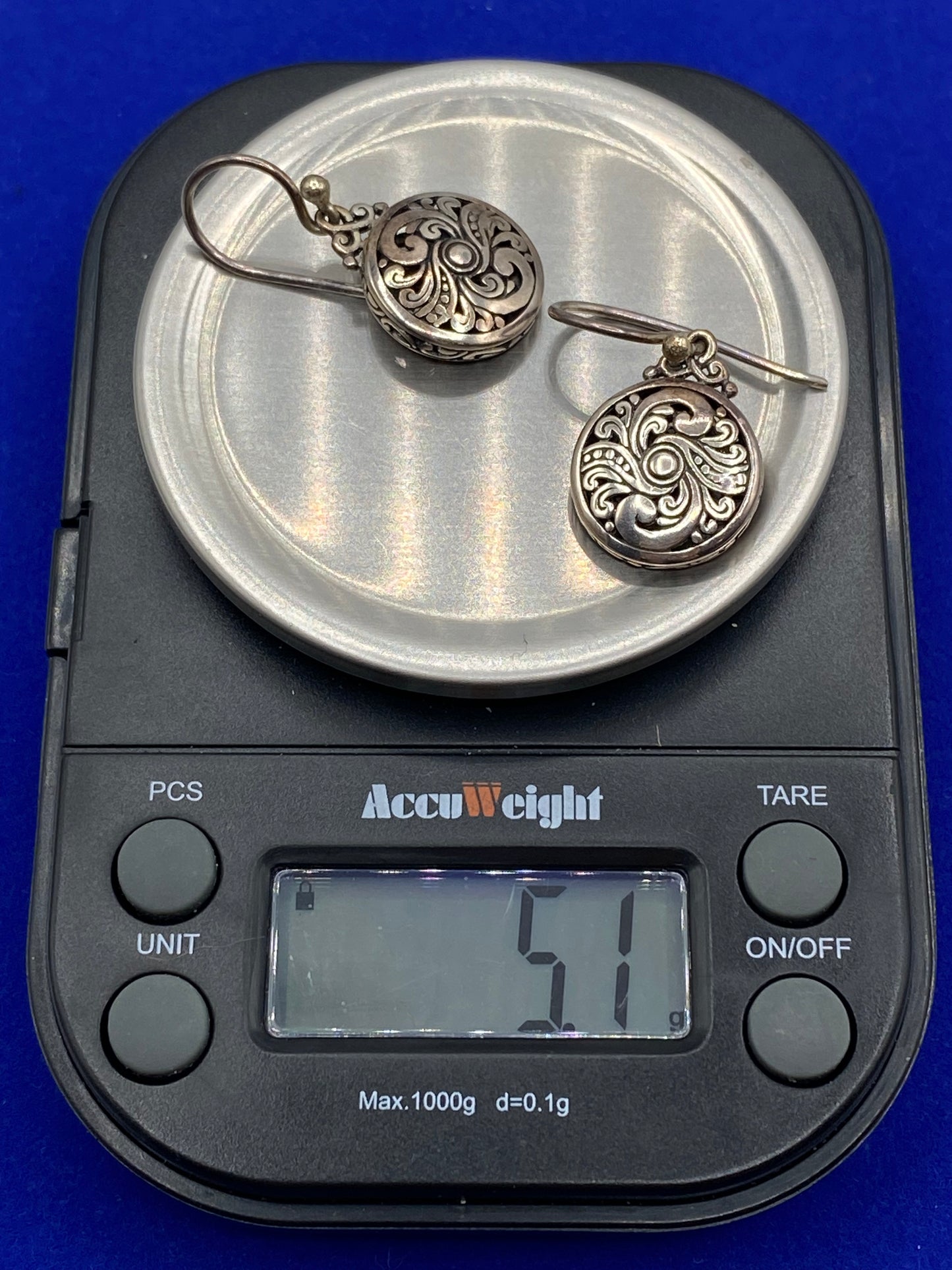 Sterling Silver Round Scroll Design Earrings