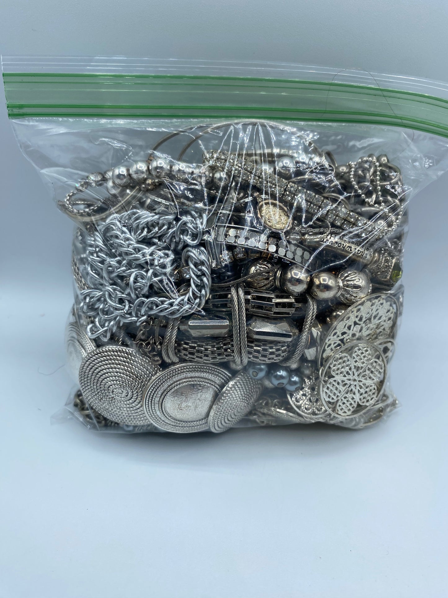 Small Mystery Silver Tone Jewelry Bag #10