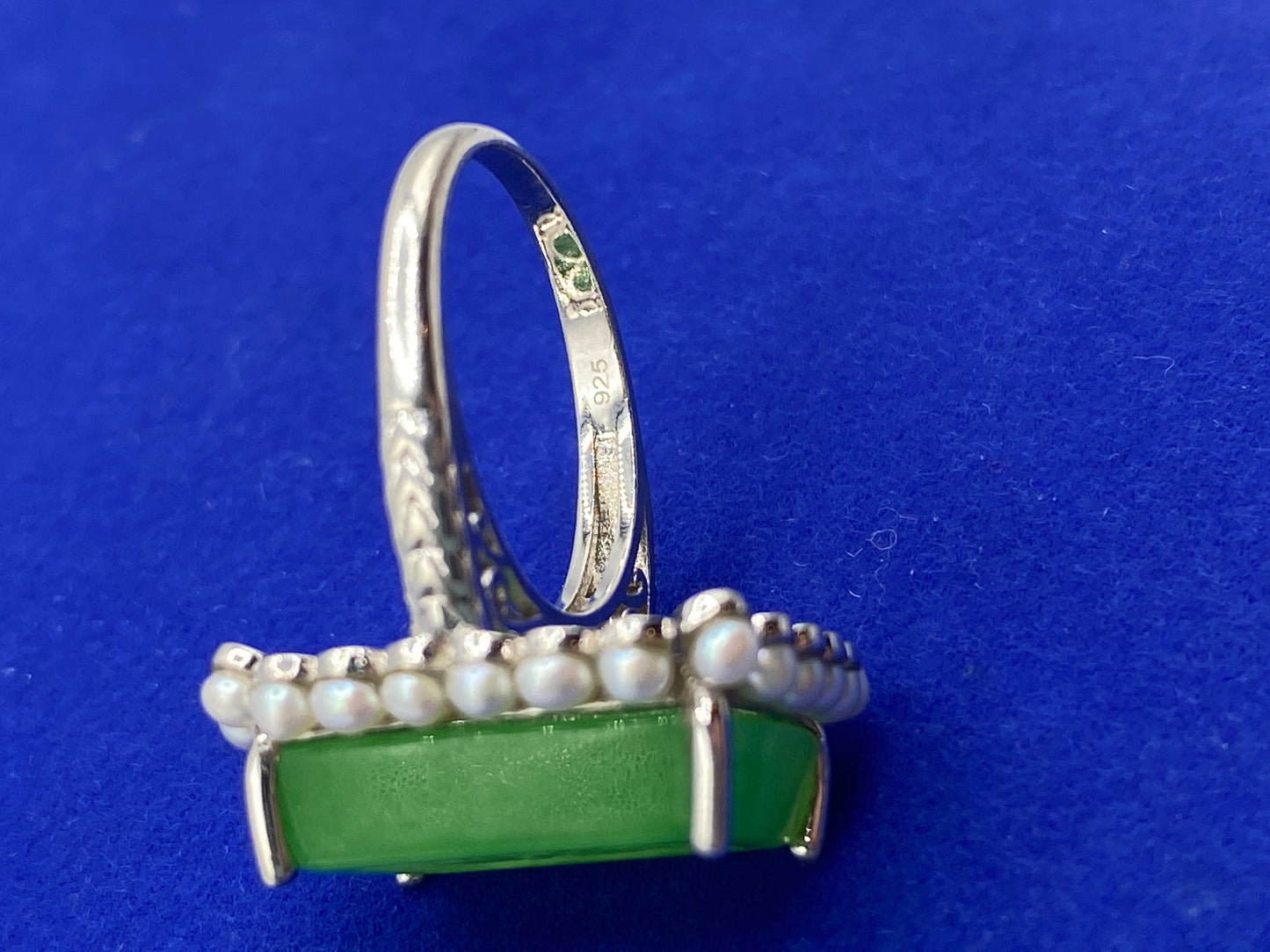 Sterling Silver Carved Jade & Freshwater Pearl Ring