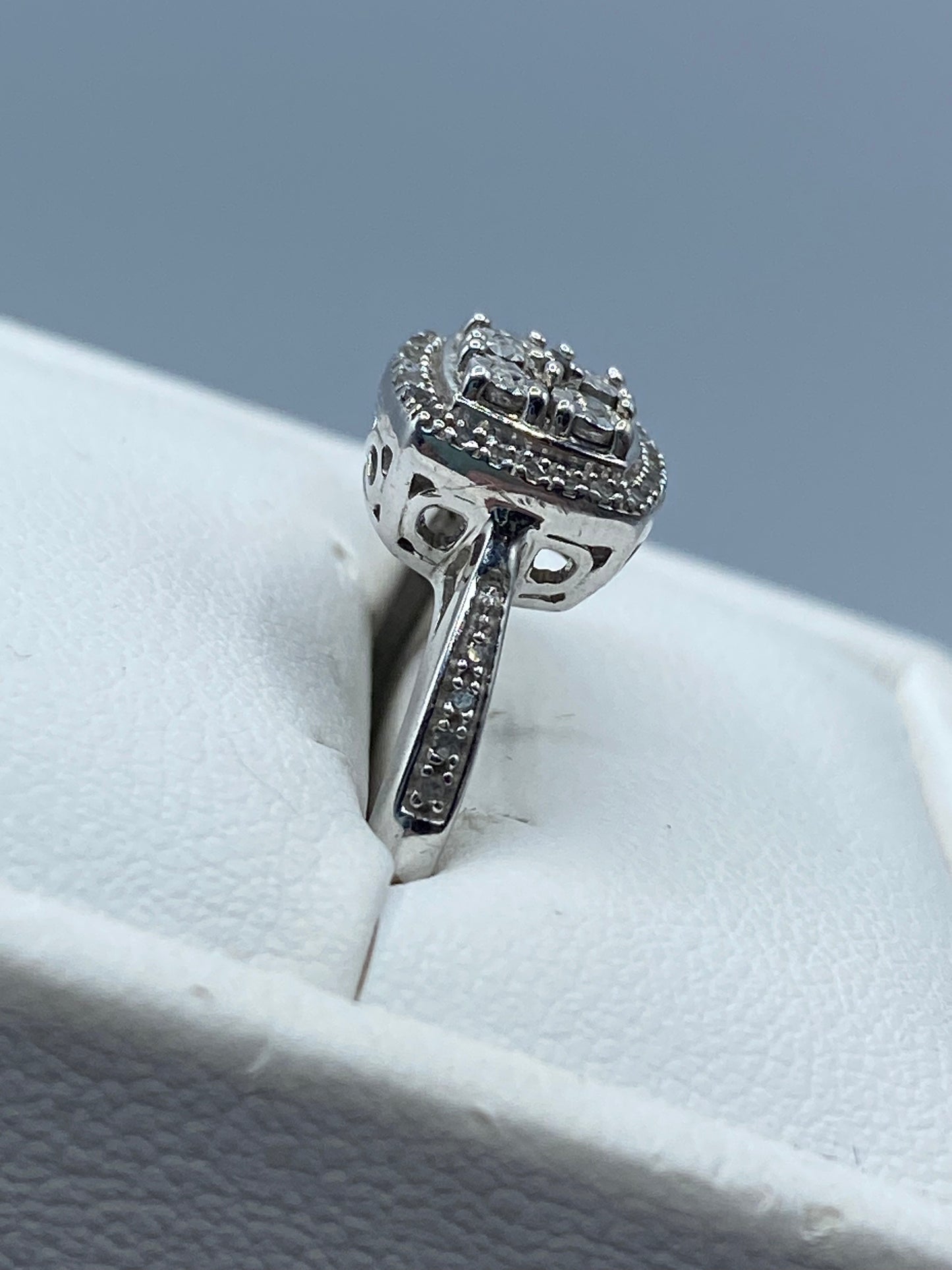 Sterling Silver & Diamond Square Ring
