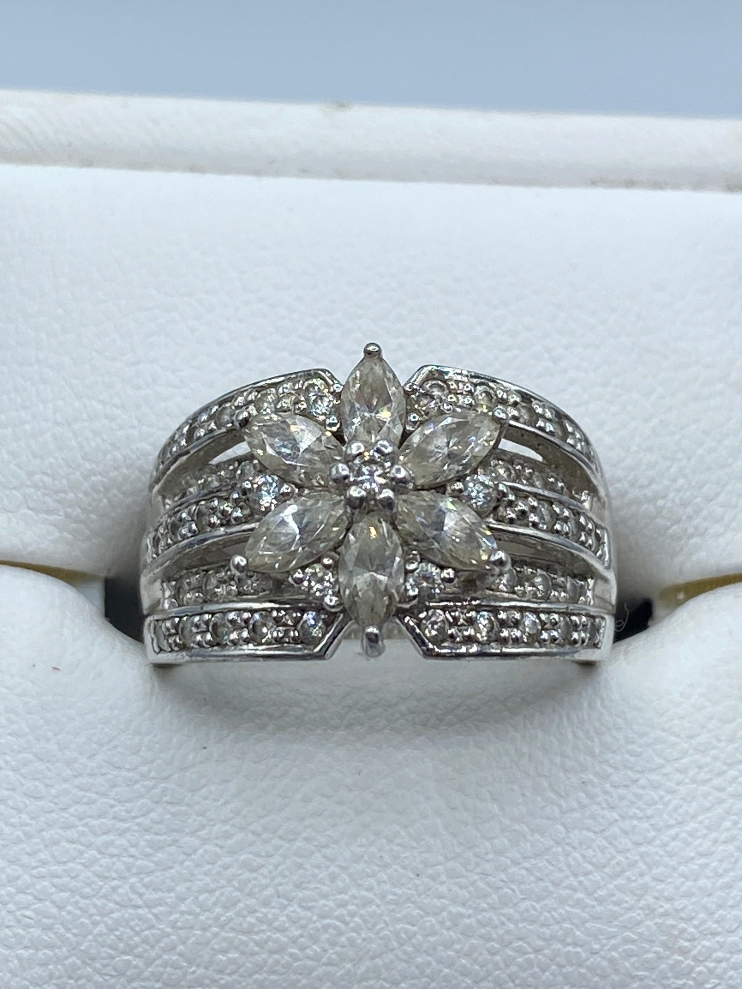 Sterling Silver CZ Floral Ring