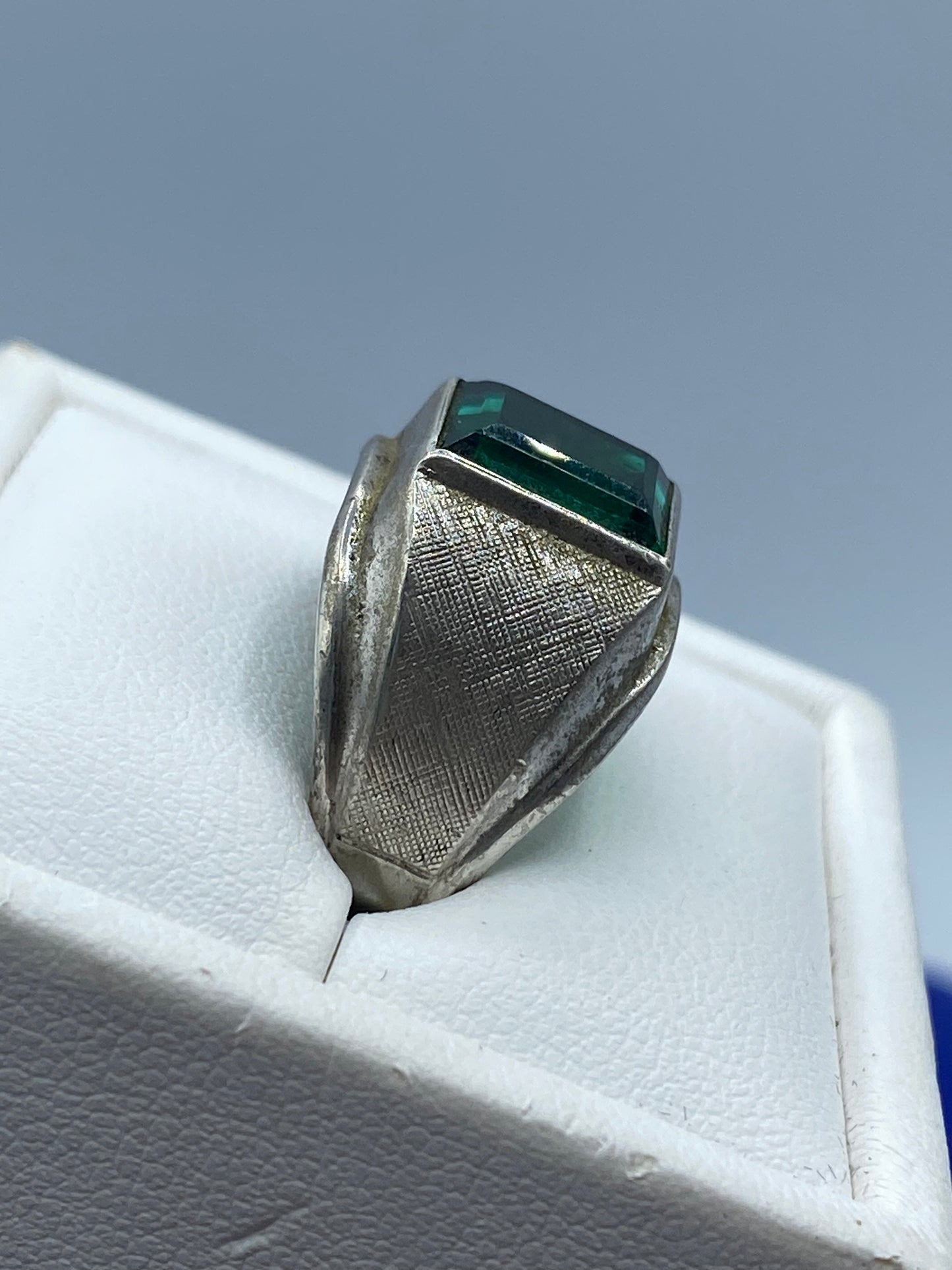 Vintage Sterling Silver Green Glass Ring
