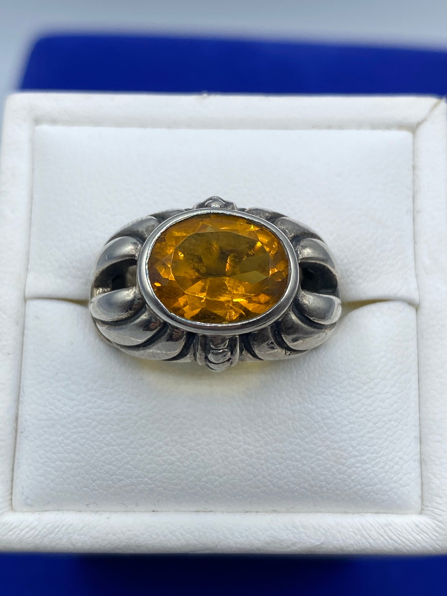 Sterling Silver Orange Glass Ring