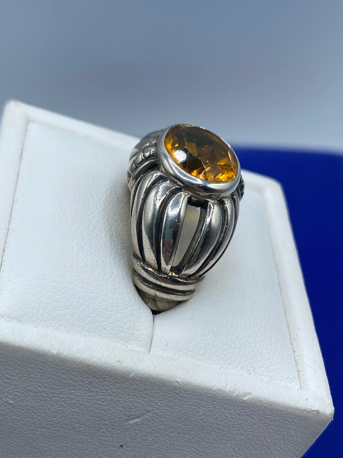 Sterling Silver Orange Glass Ring