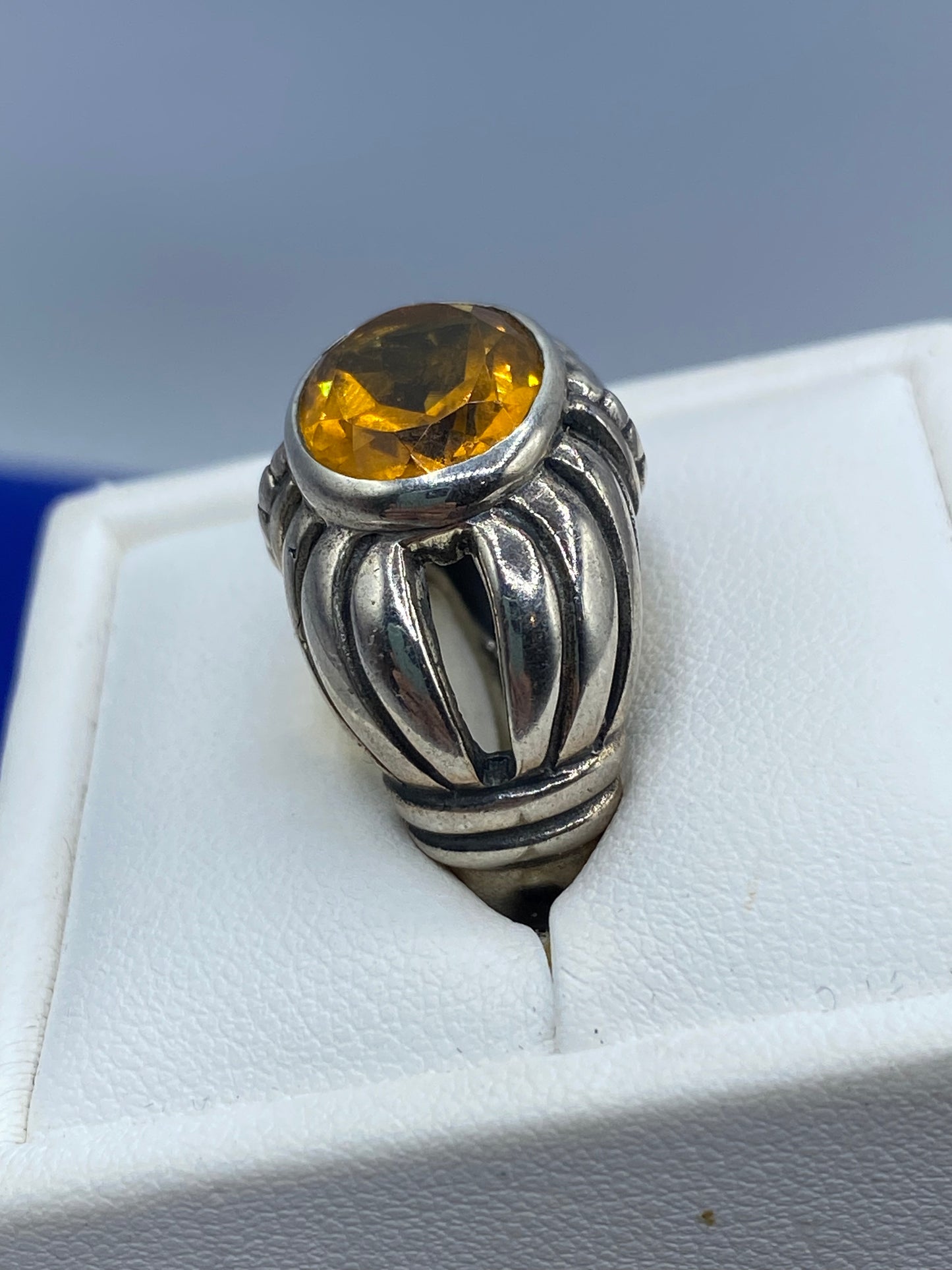 Sterling Silver Orange Glass Ring